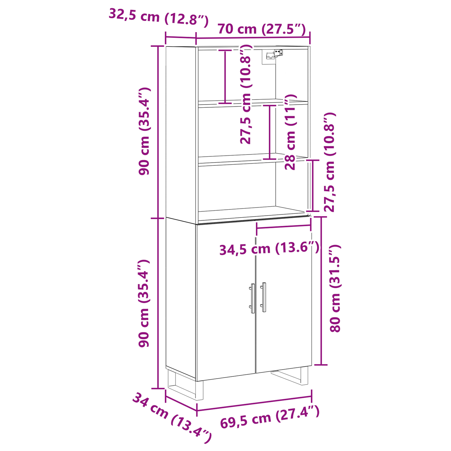 Skap Svart Eik 69,5x34x180 cm
