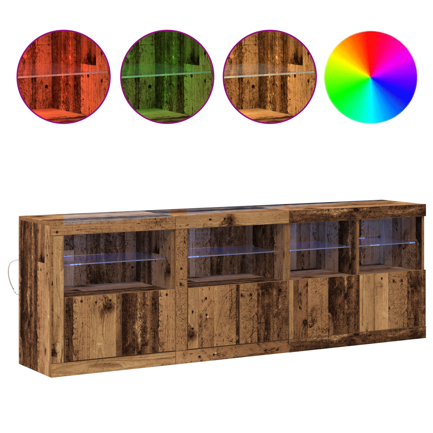 Skap Gammelt Tre med LED-lamper 202x37x67 cm