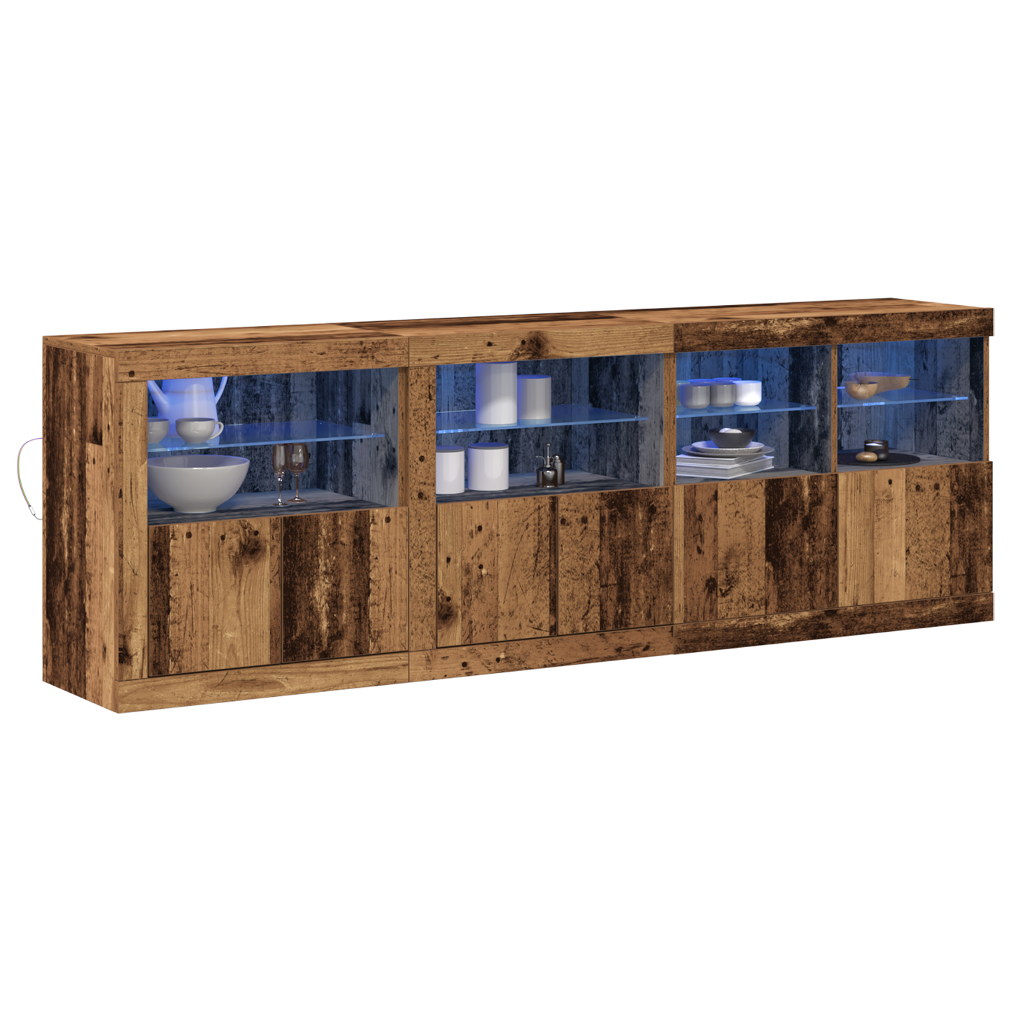 Skap Gammelt Tre med LED-lamper 202x37x67 cm