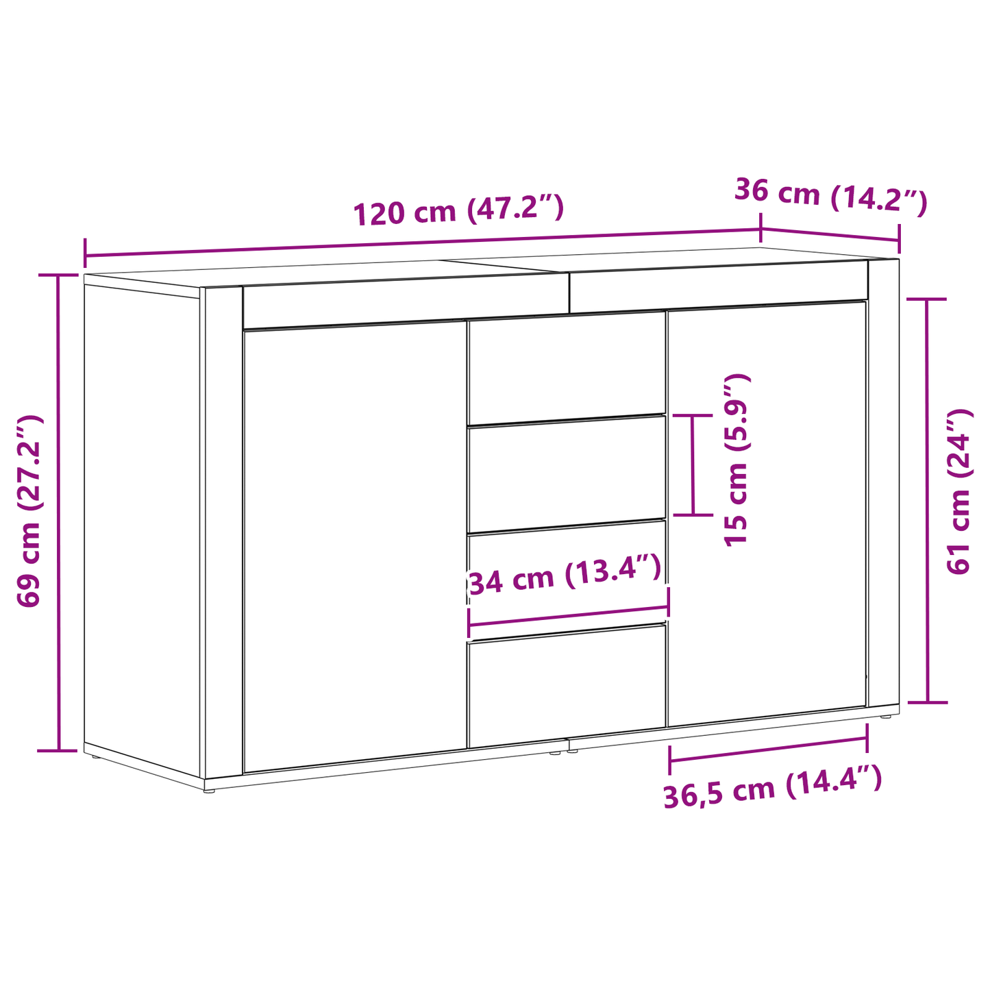 Skjenk Svart 120 x 36 x 69 cm Oppbevaring