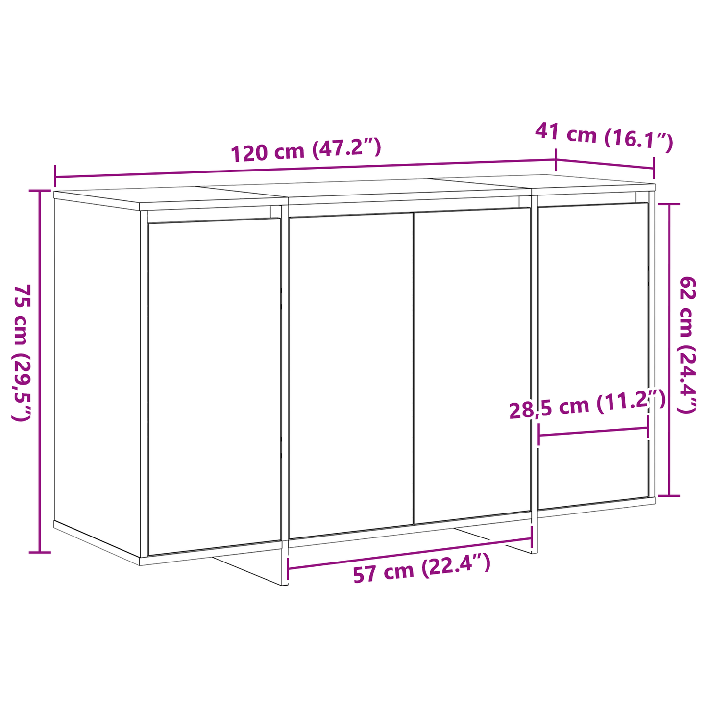 Skjenk Svart Eik 120 x 41 x 75 cm