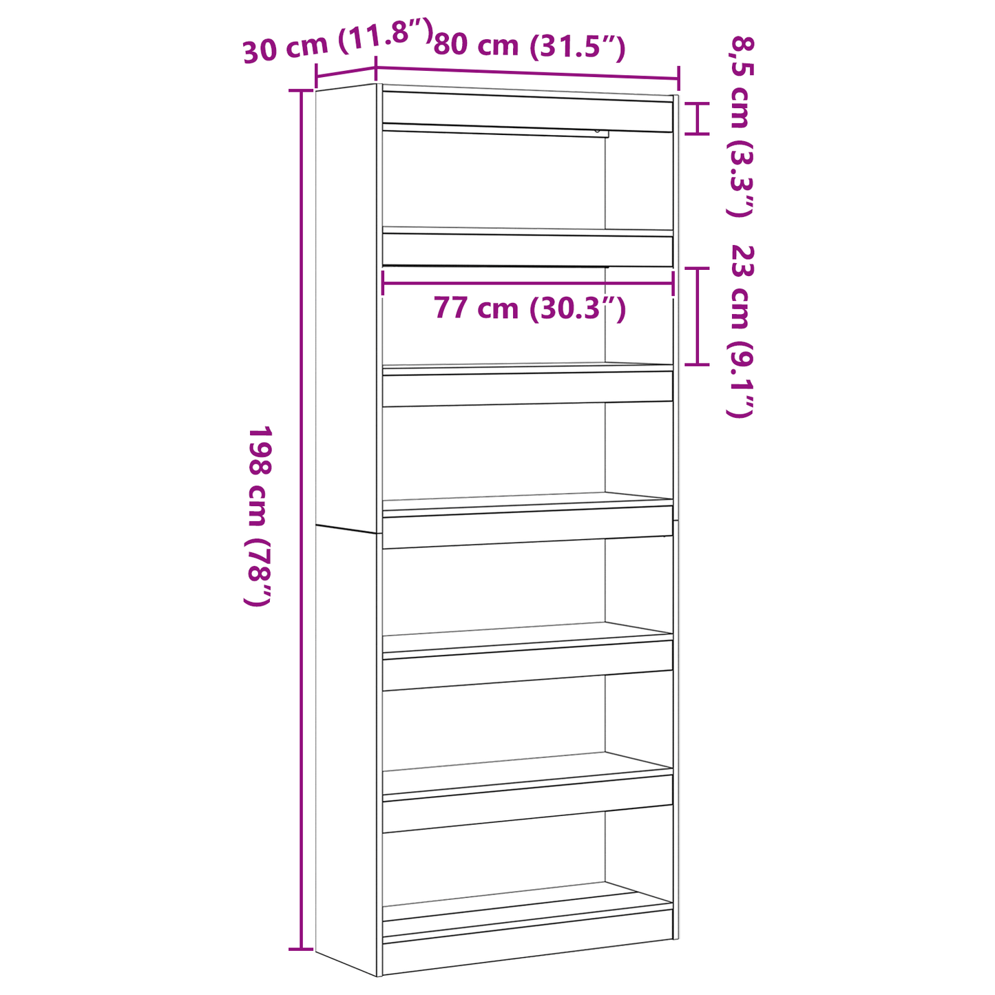 svart bokhylle Svart Tre 80 x 30 x 198 cm Hyllesystem