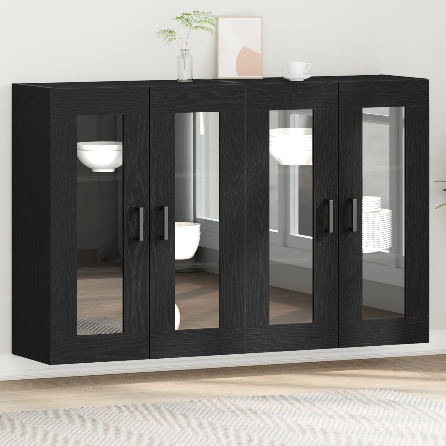Veggskap Svart Eik 2 stk 69,5x34x90 cm