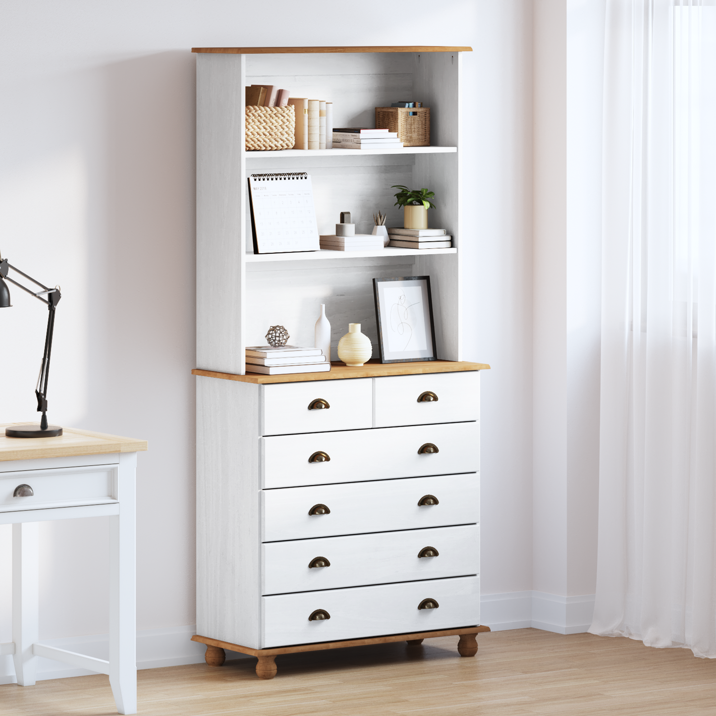 Kommode Hvit “ASKIM” 91x40x199.5 cm Massivt Tre Furu