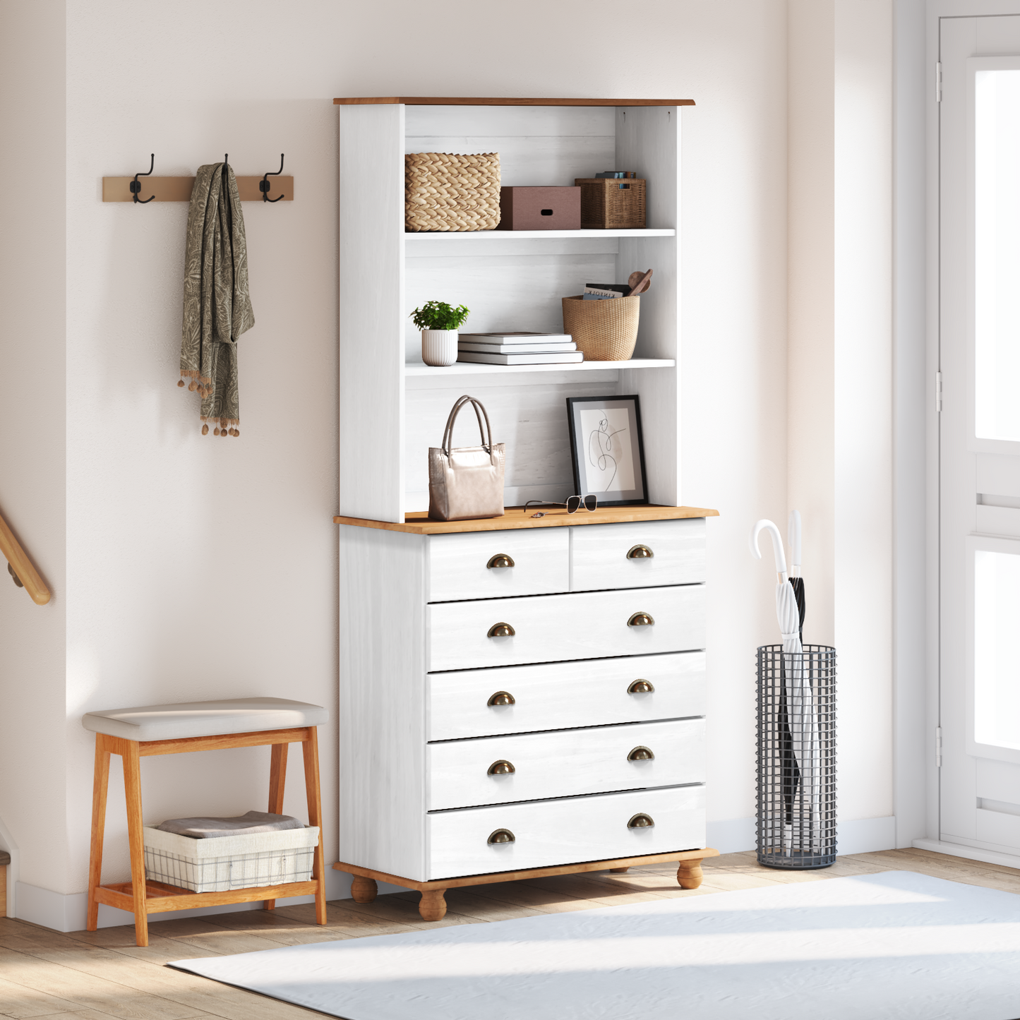 Kommode Hvit “ASKIM” 91x40x199.5 cm Massivt Tre Furu