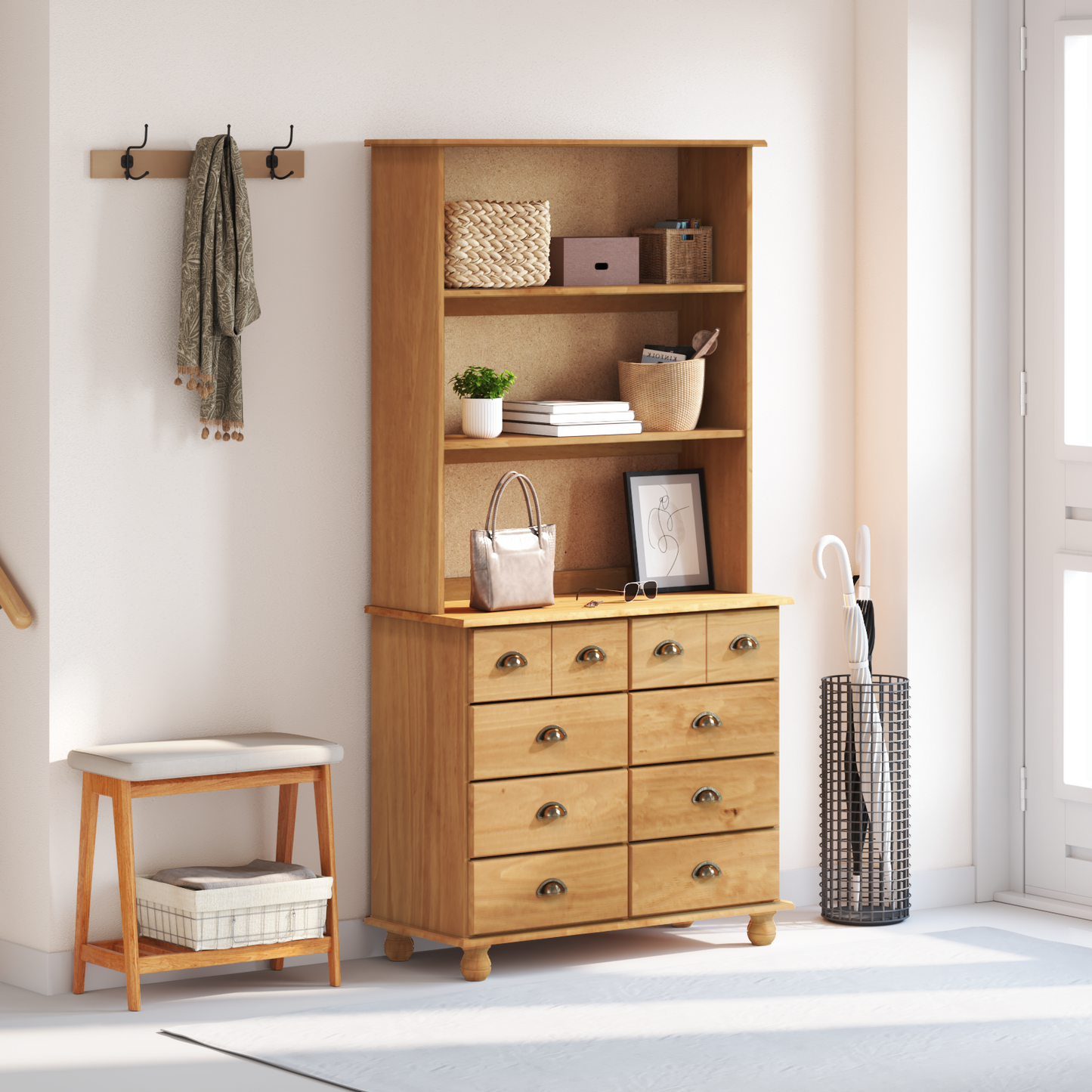 Kommode Brun 'ASKIM'Honningbrun 91x40x183 cm Massivt furu