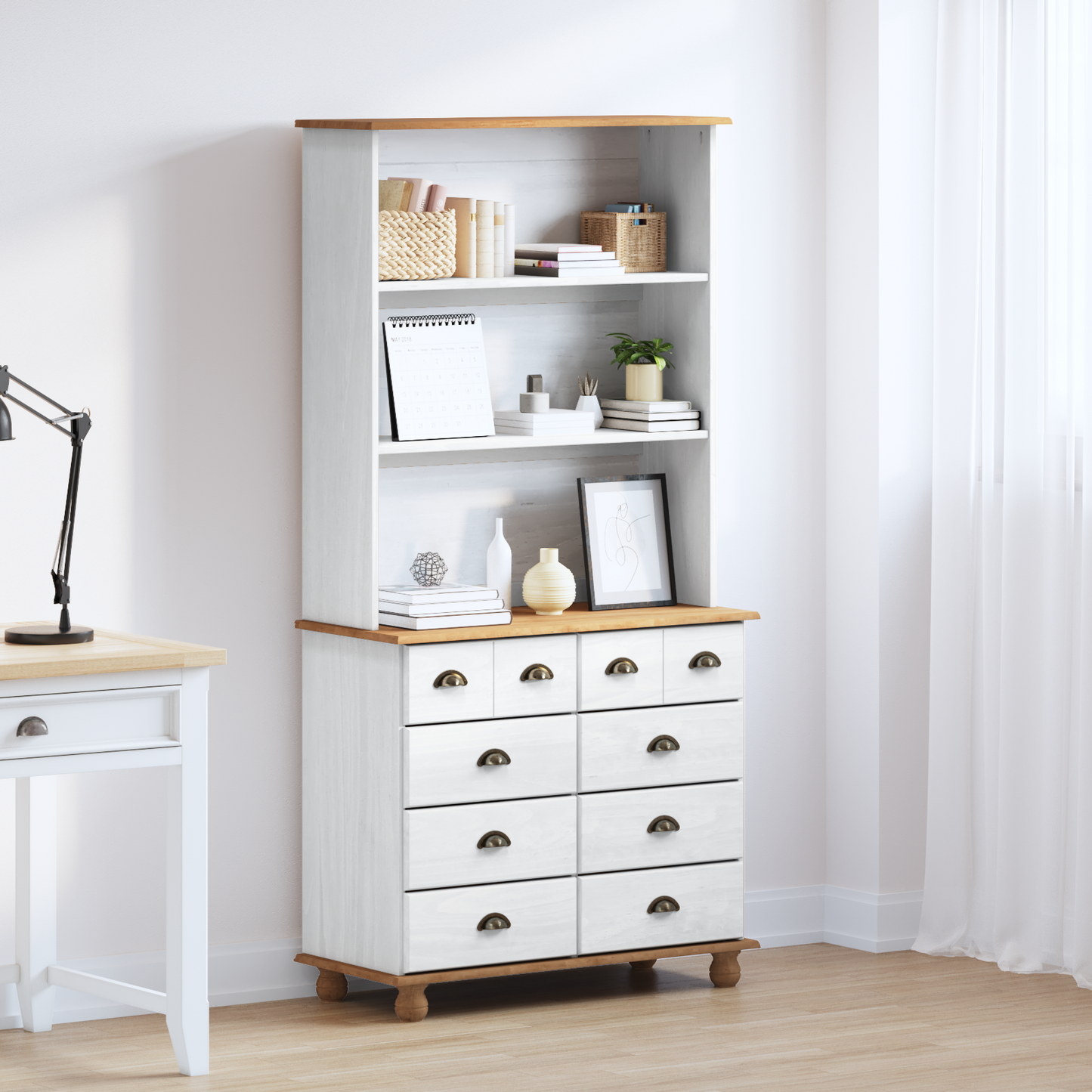 Kommode Hvit “ASKIM” 91x40x183 cm Solid Tre Furu