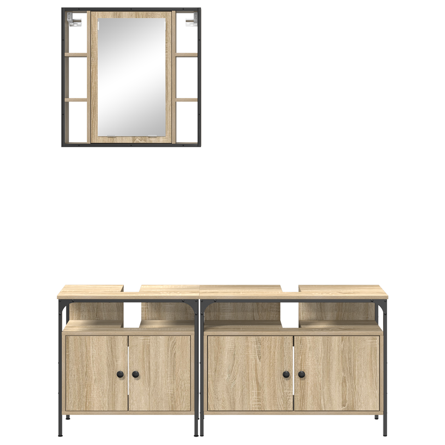 Baderomsmøbelsett Sonoma Eik med hylle Veggmontert dør med speil 3 st 80 x 30 x 60 cm