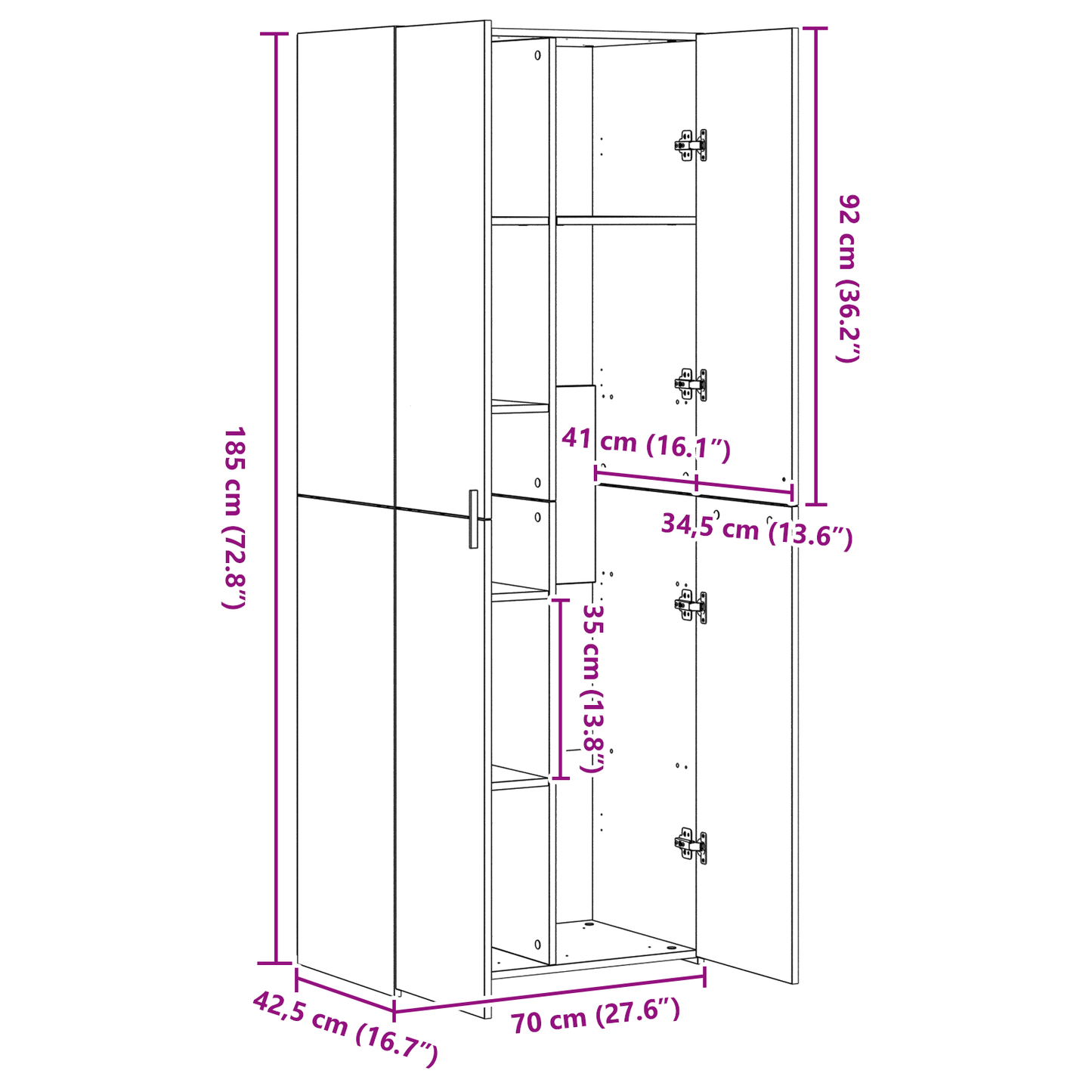 Skap Gammelt Tre 70x42.5x185 cm