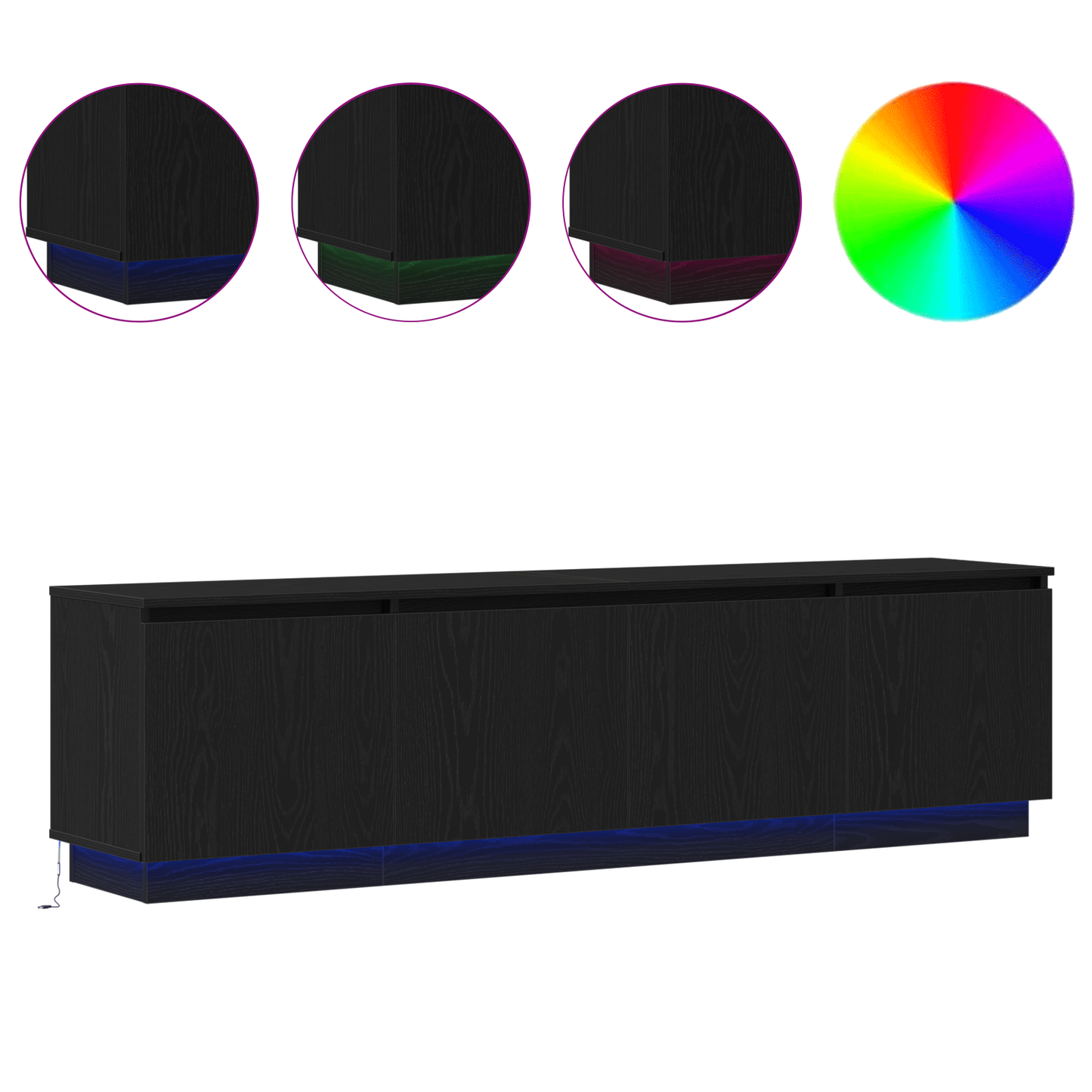 TV-Møbel Svart Eik TV-benk med LED 180x38x49 cm