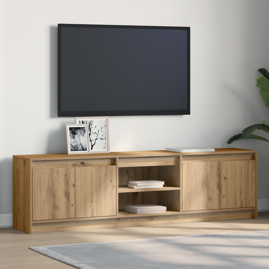 TV-Møbel Brun TV-skap med LED -stripelys med lagring med dør 182 x 34 x 50 cm