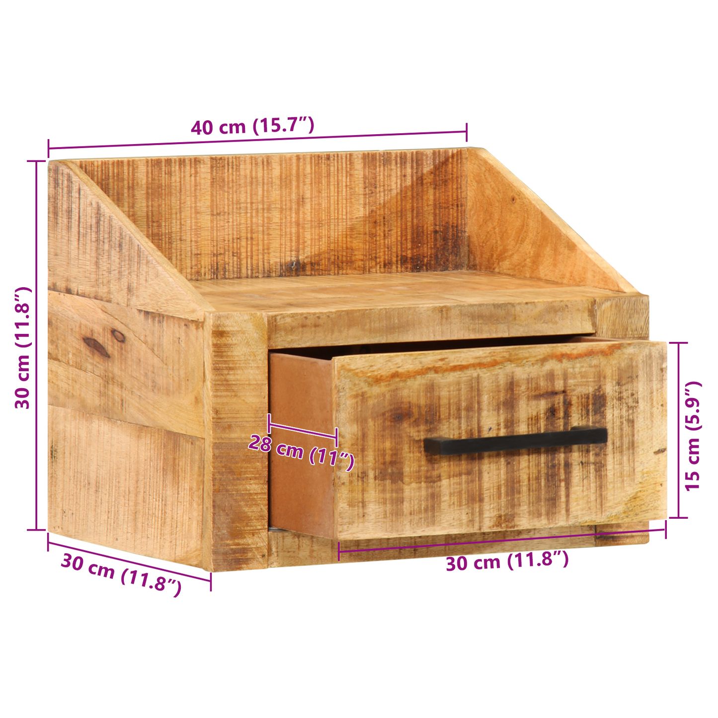 Nattbord Sengbord Tre 40x30x30 cm Solid Tre Grovt mangotre