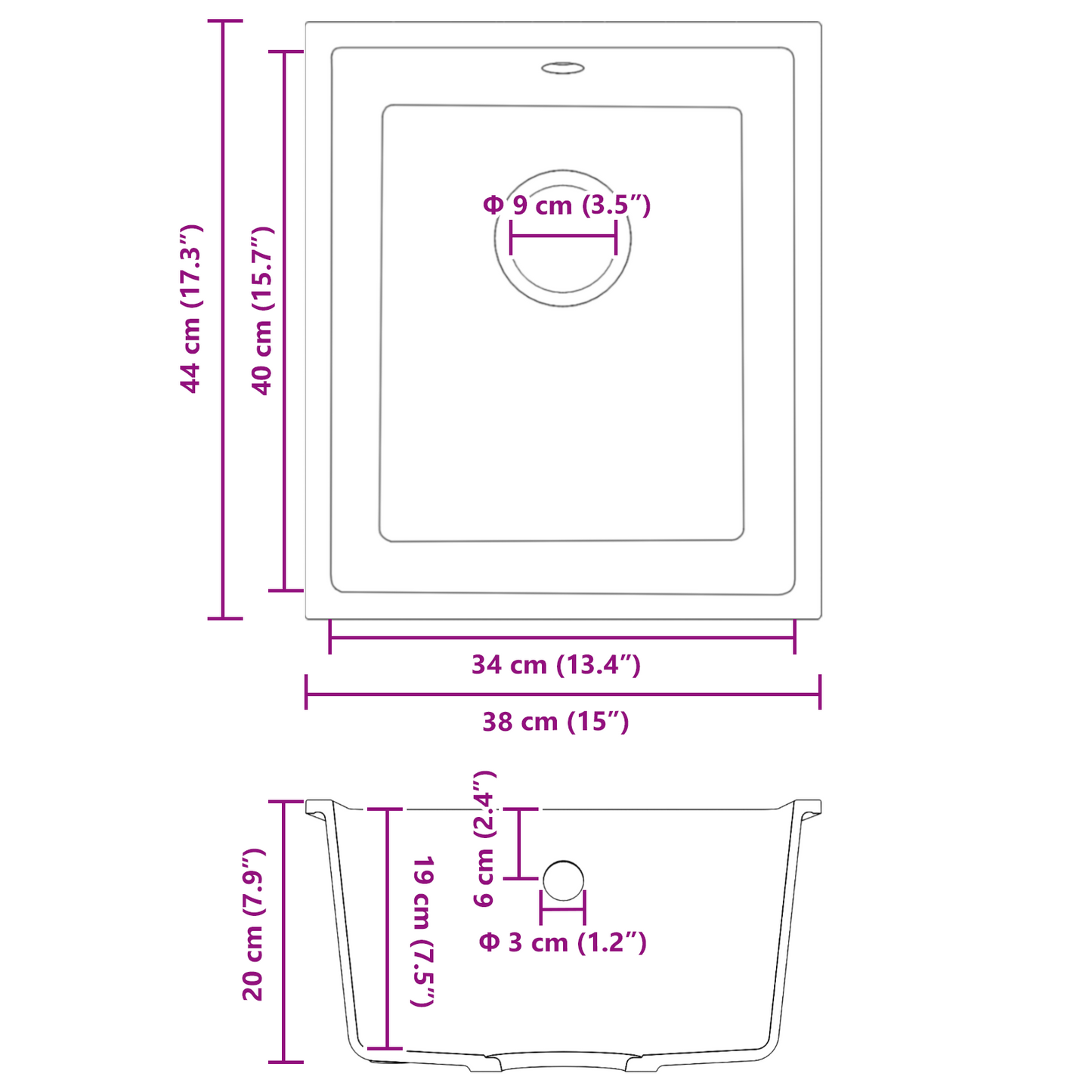 kjøkkenvask med overløpshull i Svart granitt