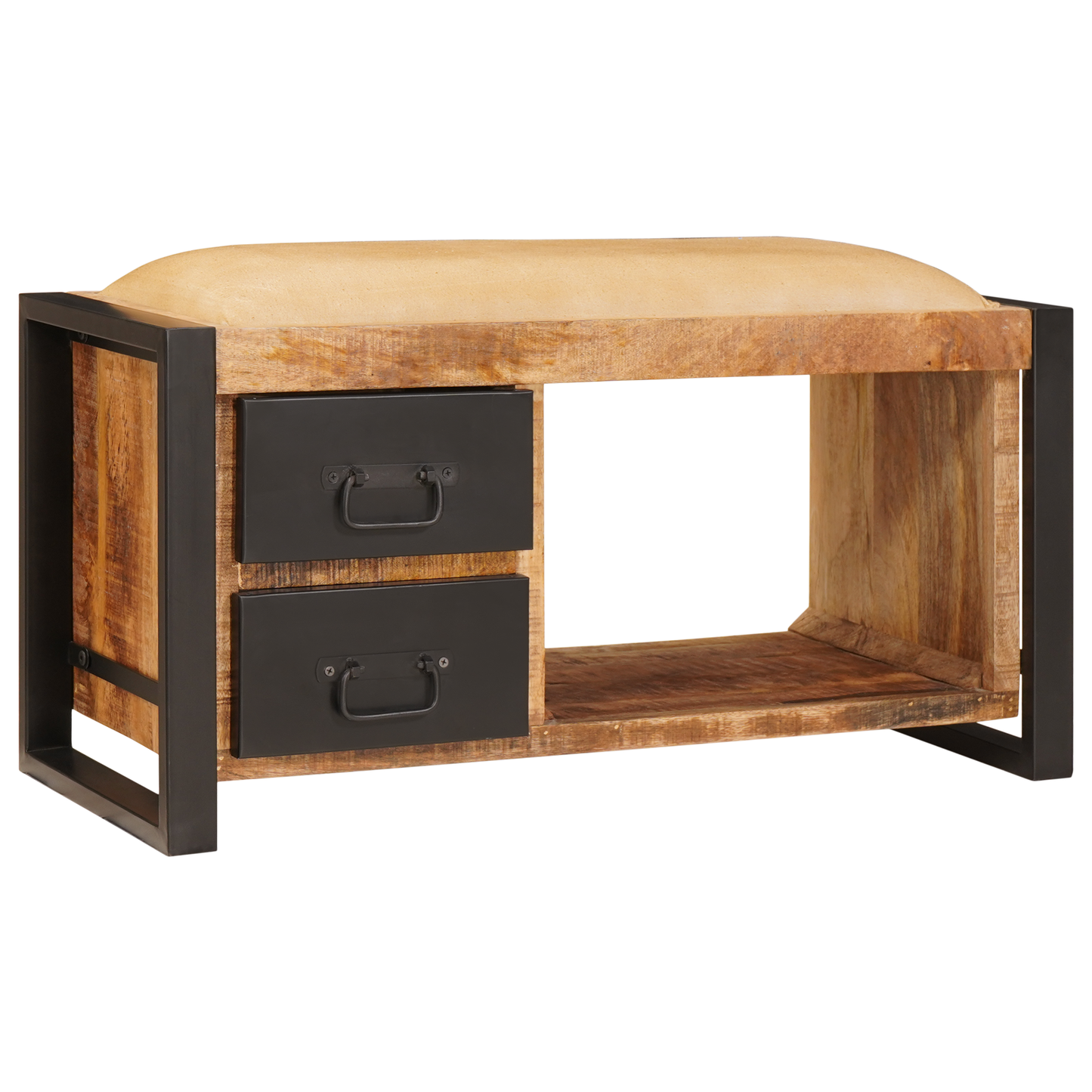 Oppbevaringsbenk med lerret 80x35x40 cm Solid Ru Mangotre