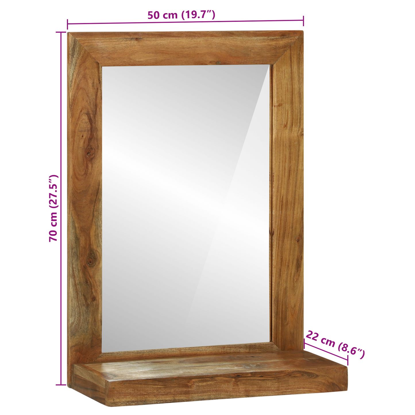 Baderomsspeil 50x22x70 cm Solid Akasietre