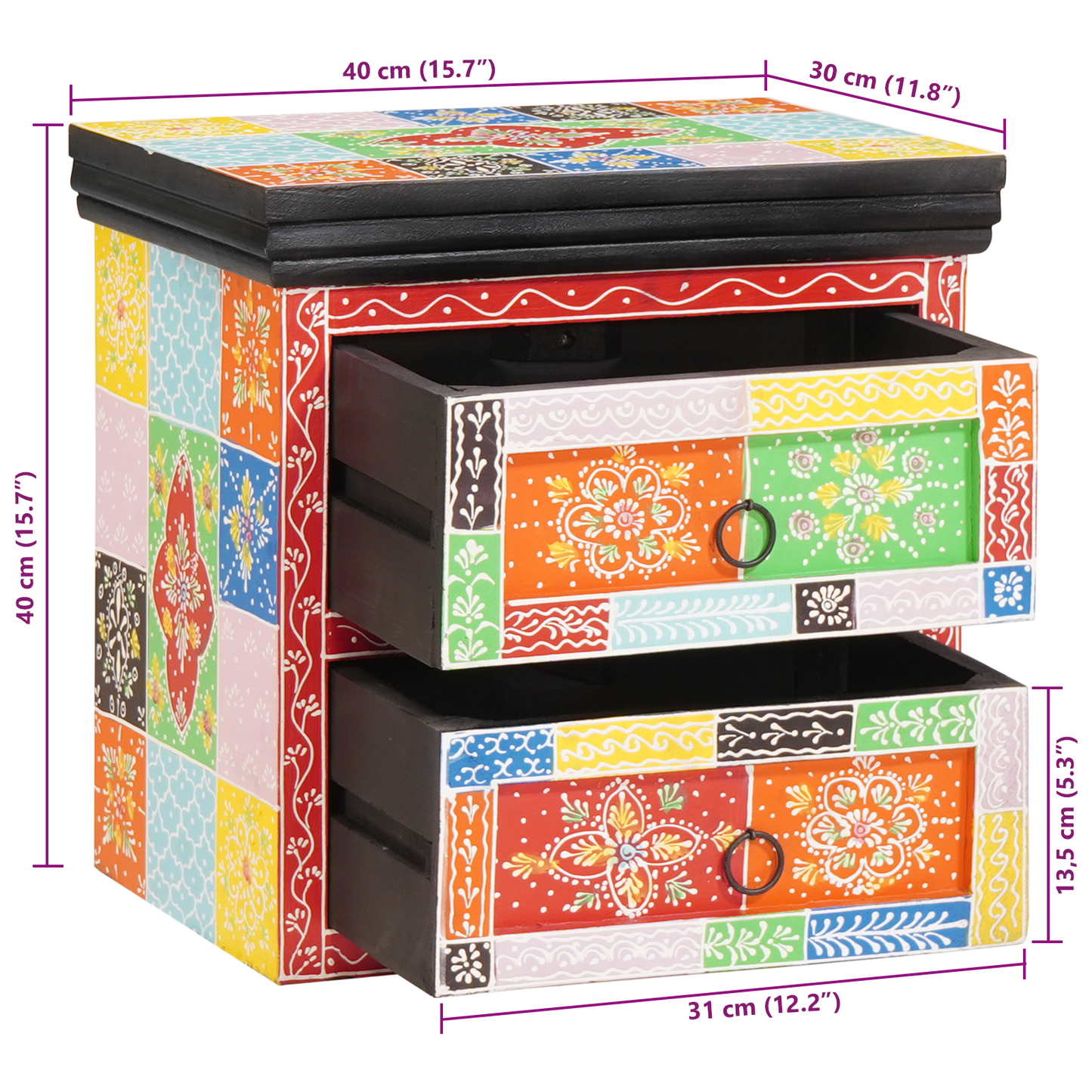 Nattbord Sengbord Tre Flerfarget 40 x 30 x 40 cm Massivt Tre med maling