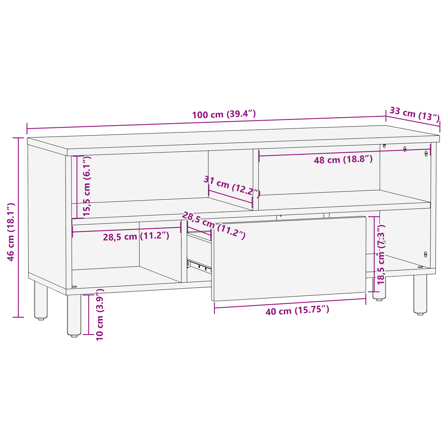 TV-Møbel Tre TV-benk 100x33,5x46 cm Massivt Akasietre
