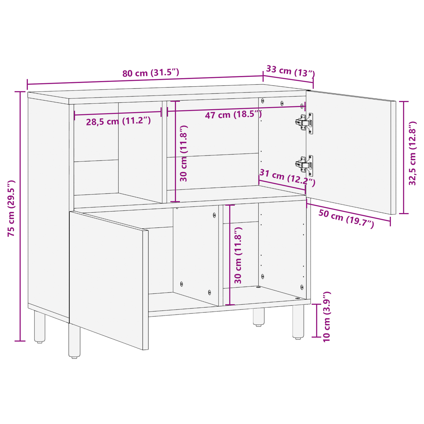 Skap Tre 80x33x75 cm Massivt Akasietre