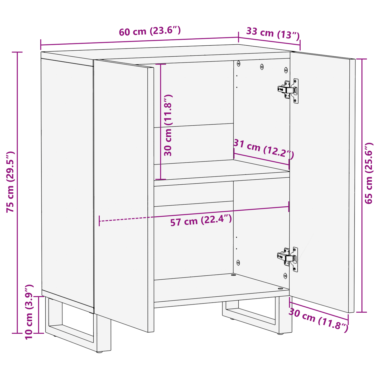 Skjenk Tre 60x33.5x75 cm Solid Tre Mango
