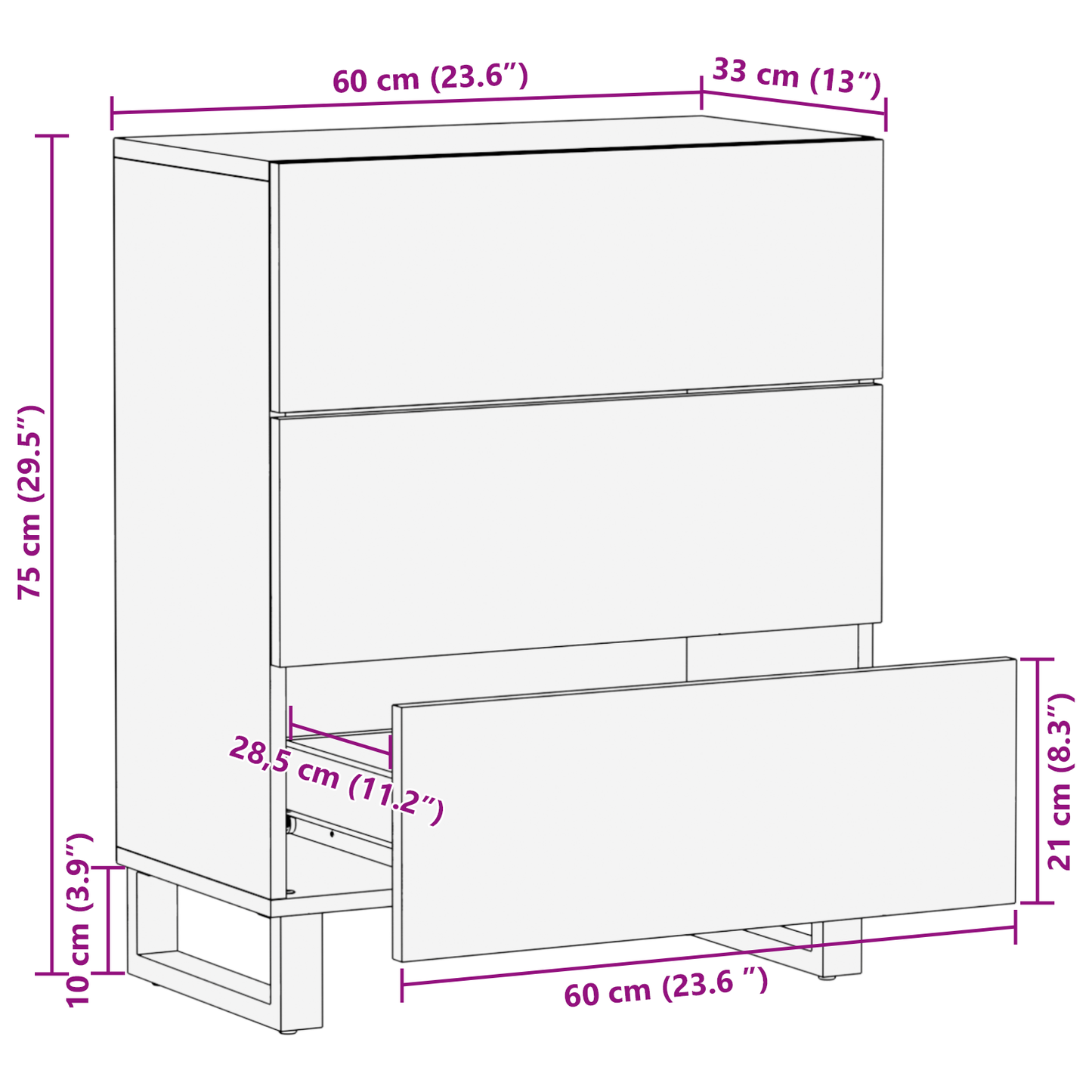 Skjenk Tre 60x33.5x75 cm Massivt Mangotre