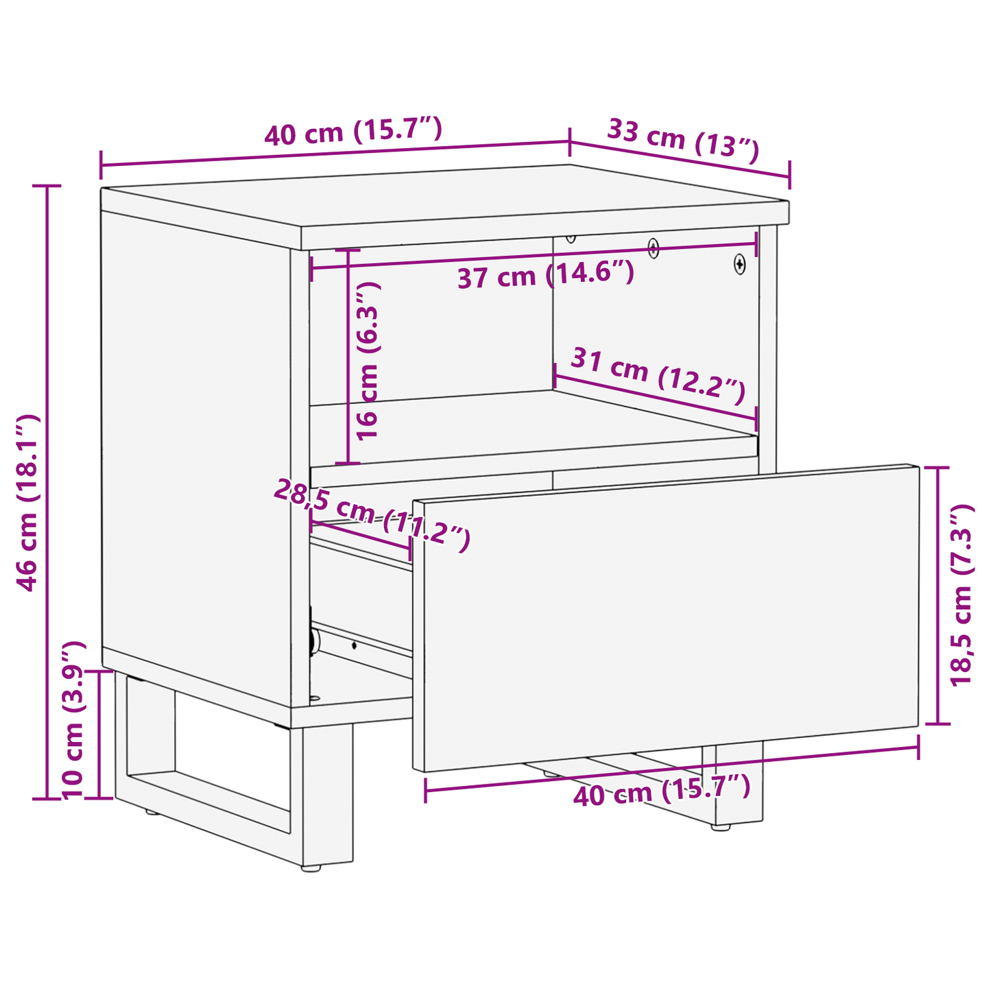 Nattbord Sengbord Tre 40x33x46 cm Massivt Tre Mango