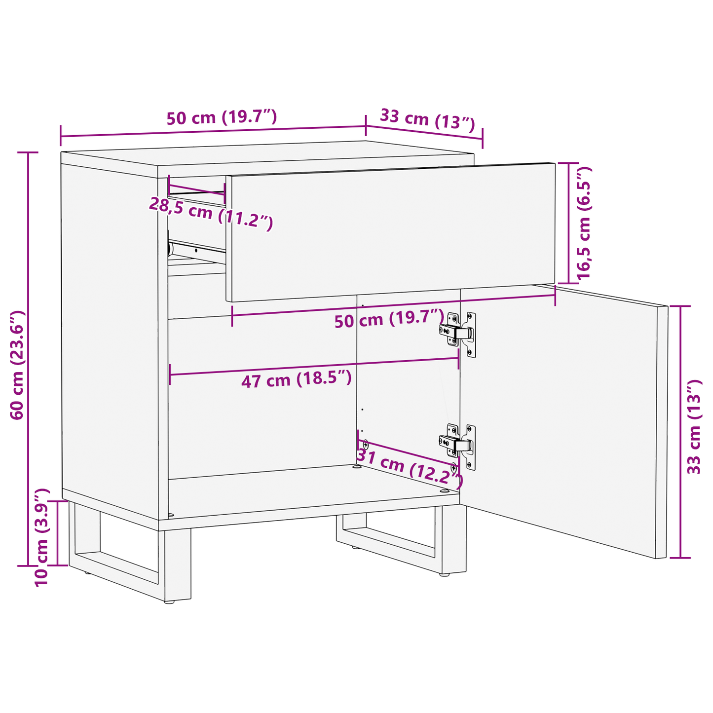 Nattbord Sengbord Tre 50x33x60 cm Massivt Mangotre