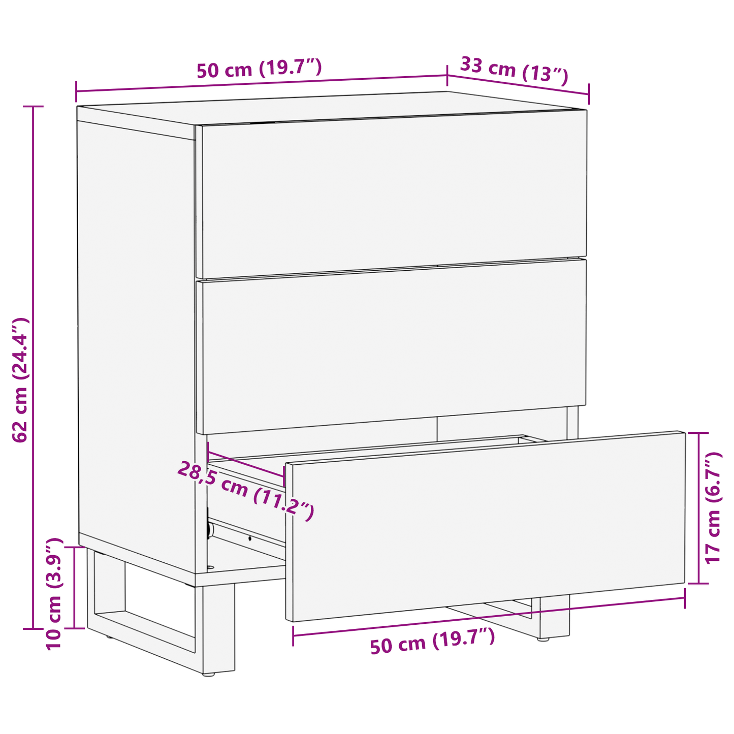 Nattbord Sengbord Tre 50x33x60 cm Heltre Mango