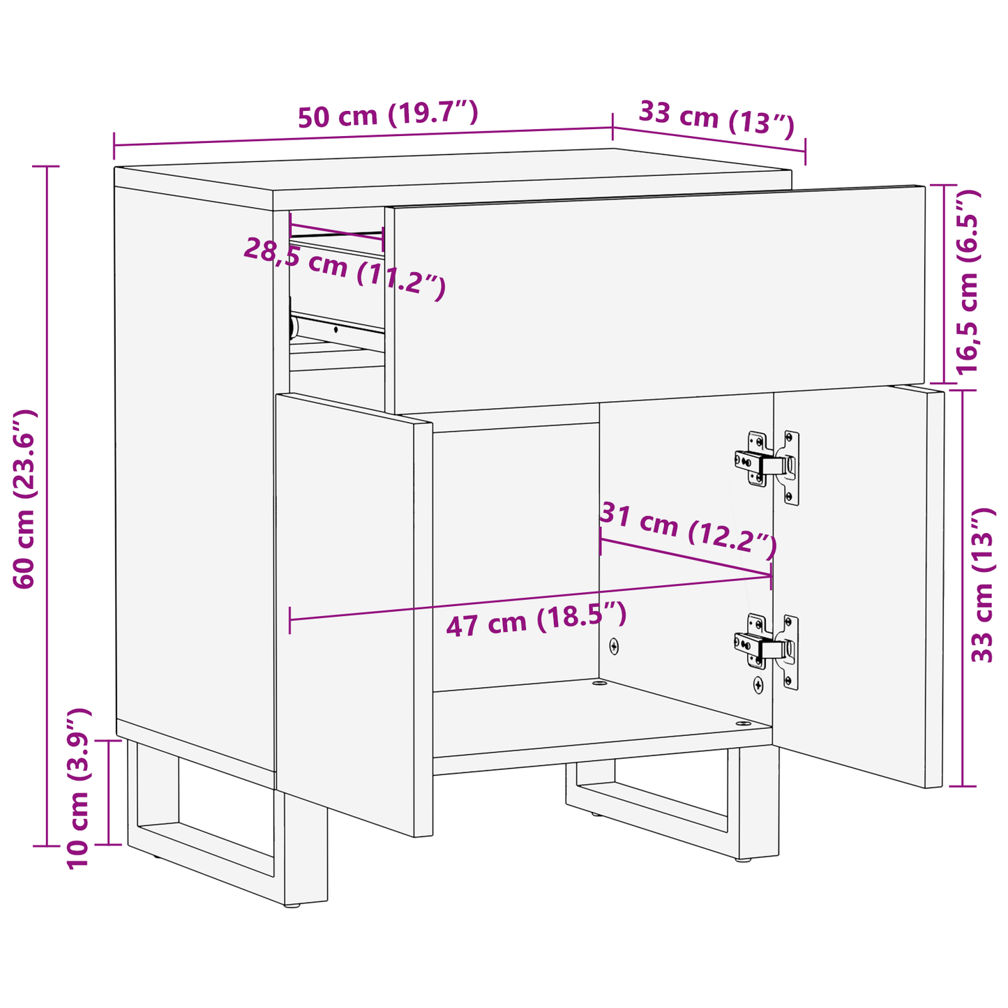Nattbord Sengbord Tre 50x33x60 cm Solid mangotre