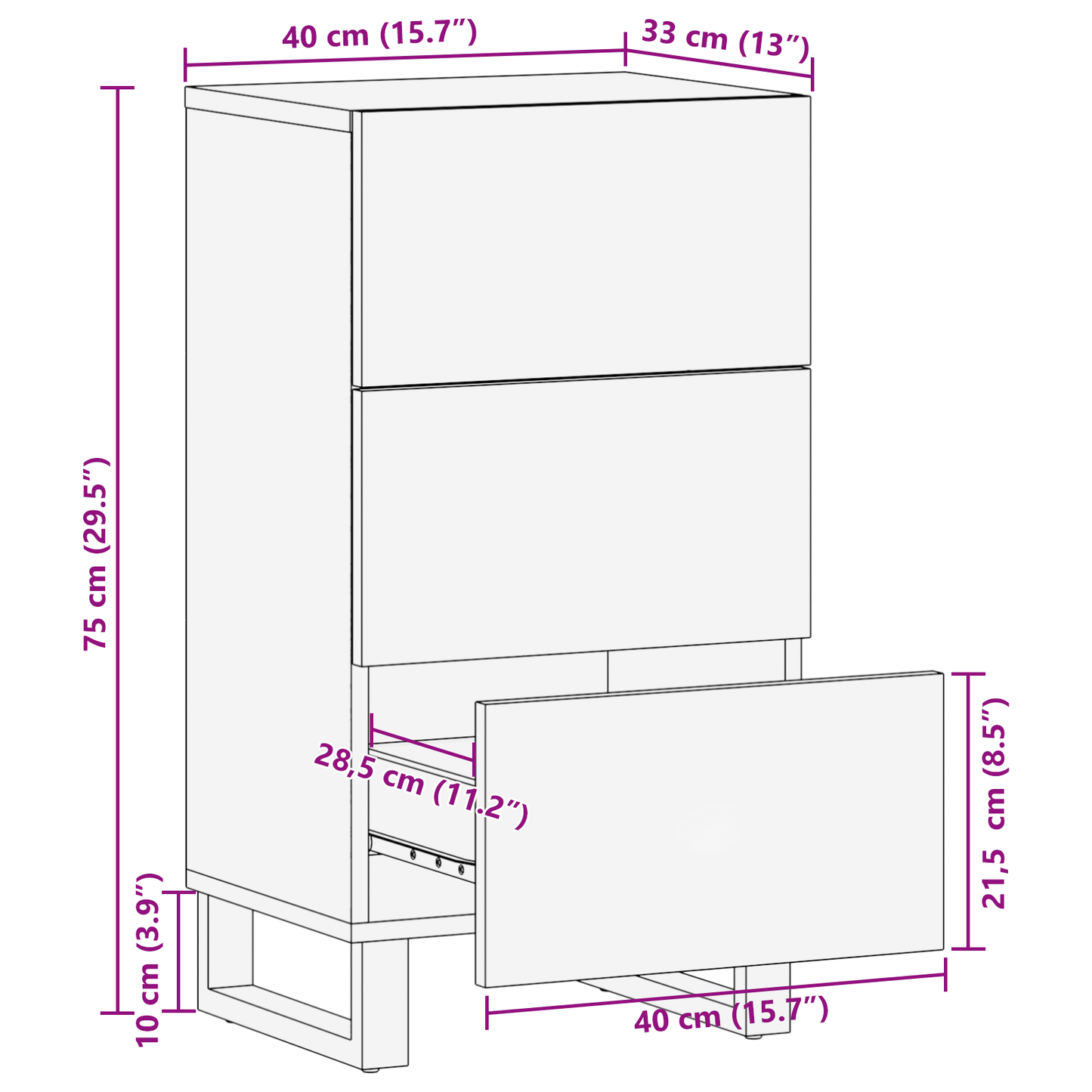 Sidebord Tre 40 x 33,5 x 75 cm, solid mango og.