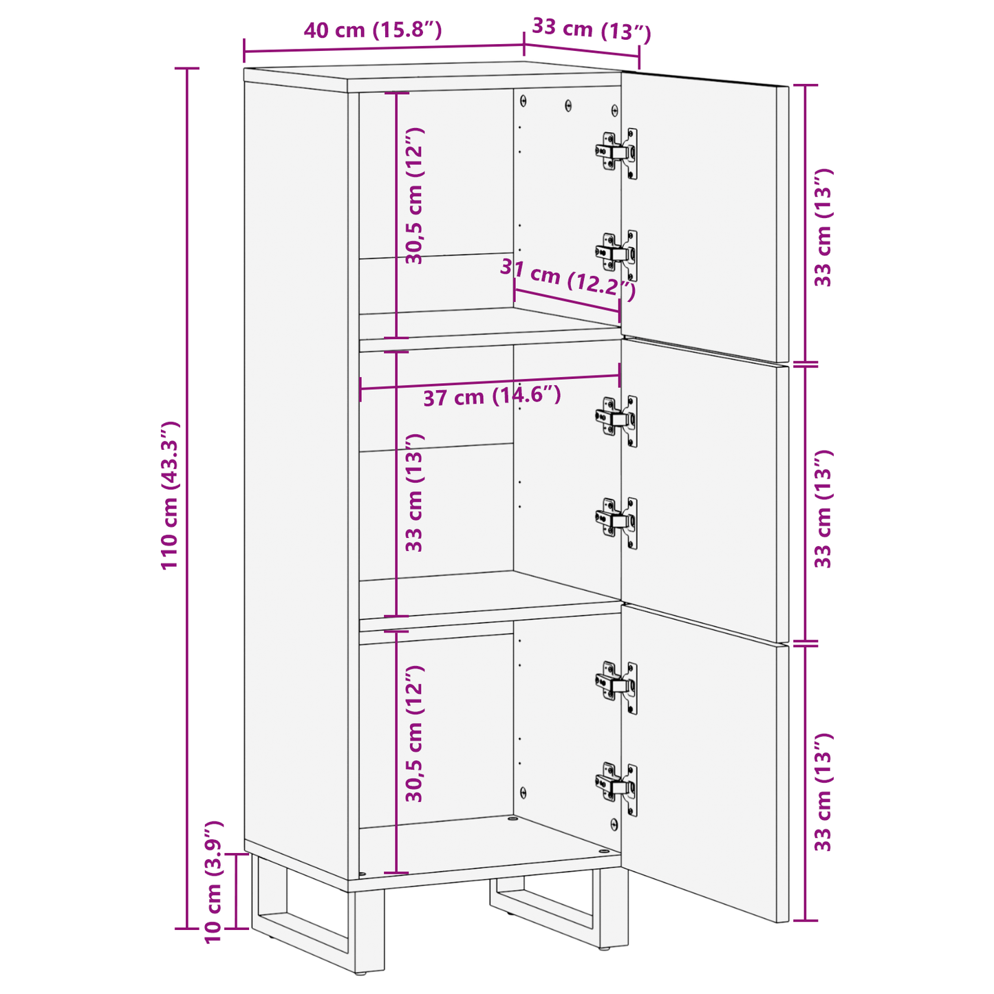 Skap Tre 40x33.5x110 cm Solid Mango Tre