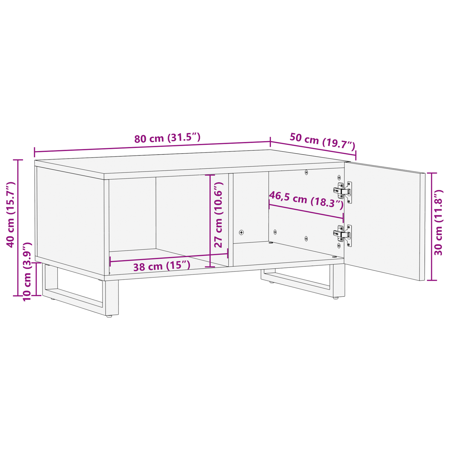 Salongbord Sofabord Hvit Svart 80 x 50 x 40 cm Massiv mango tre