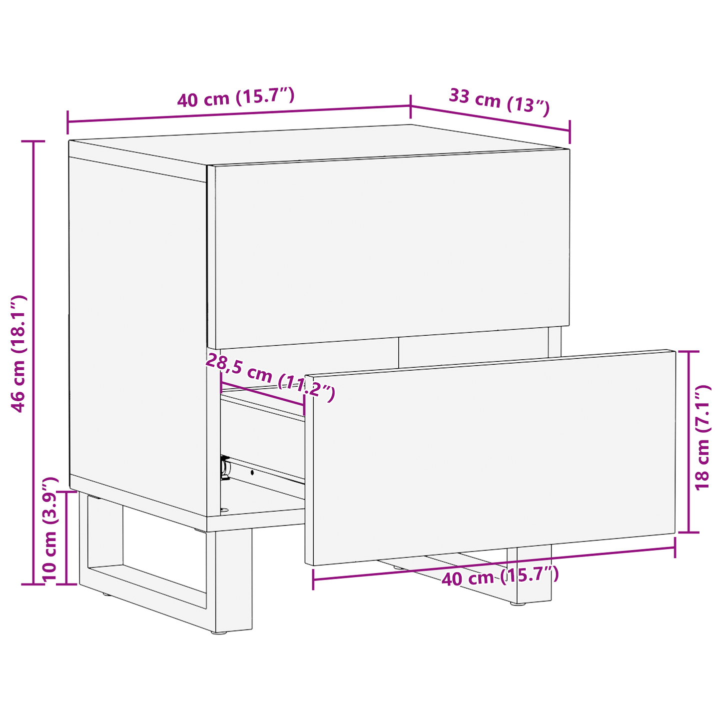 Nattbord Sengbord Tre med skuff Valnøtt 40 x 33.5 x 46 cm