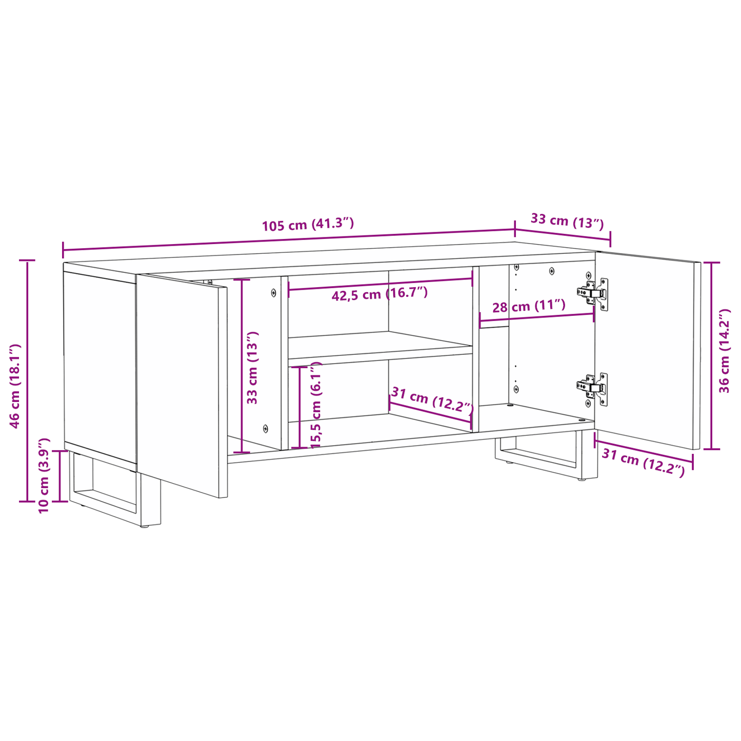 TV-Møbel Tre TV-skap 105x33.5x46 cm Massivt trefuru