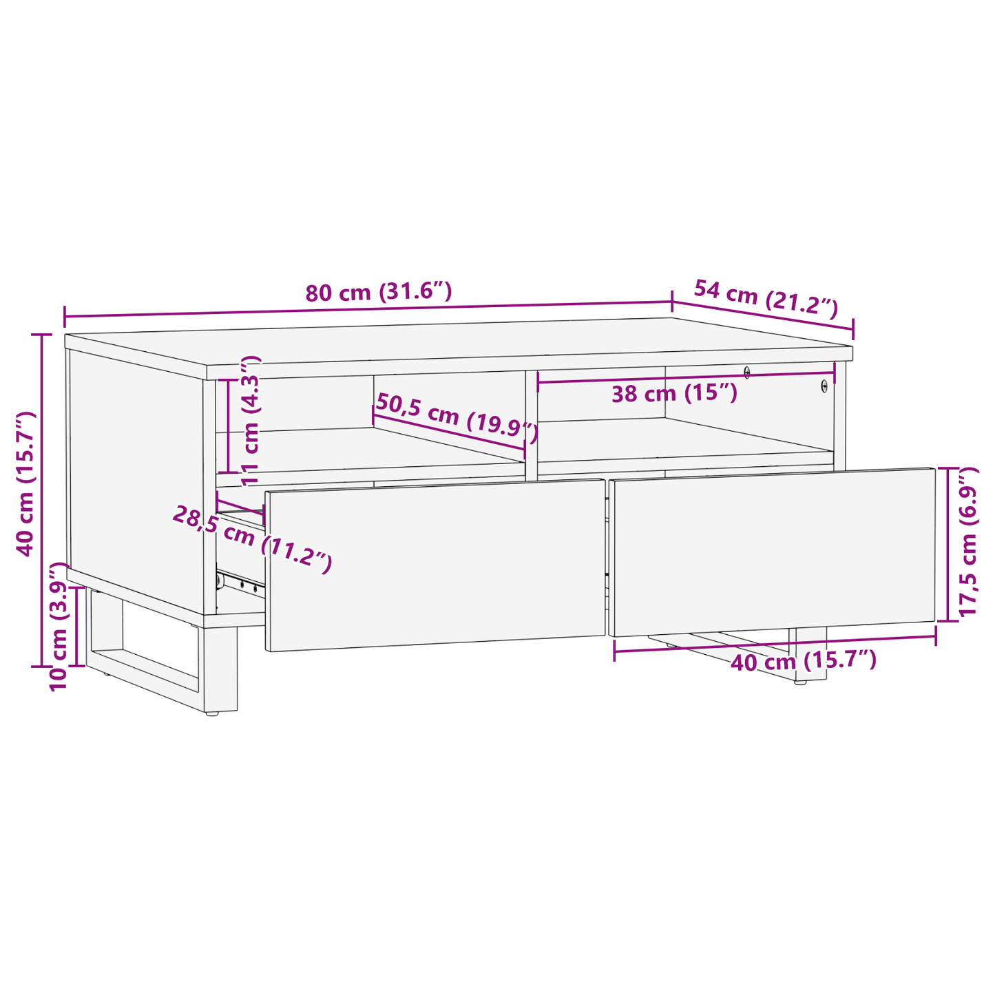 Salongbord Sofabord Tre 80x54x40 cm Solid Mango Wood