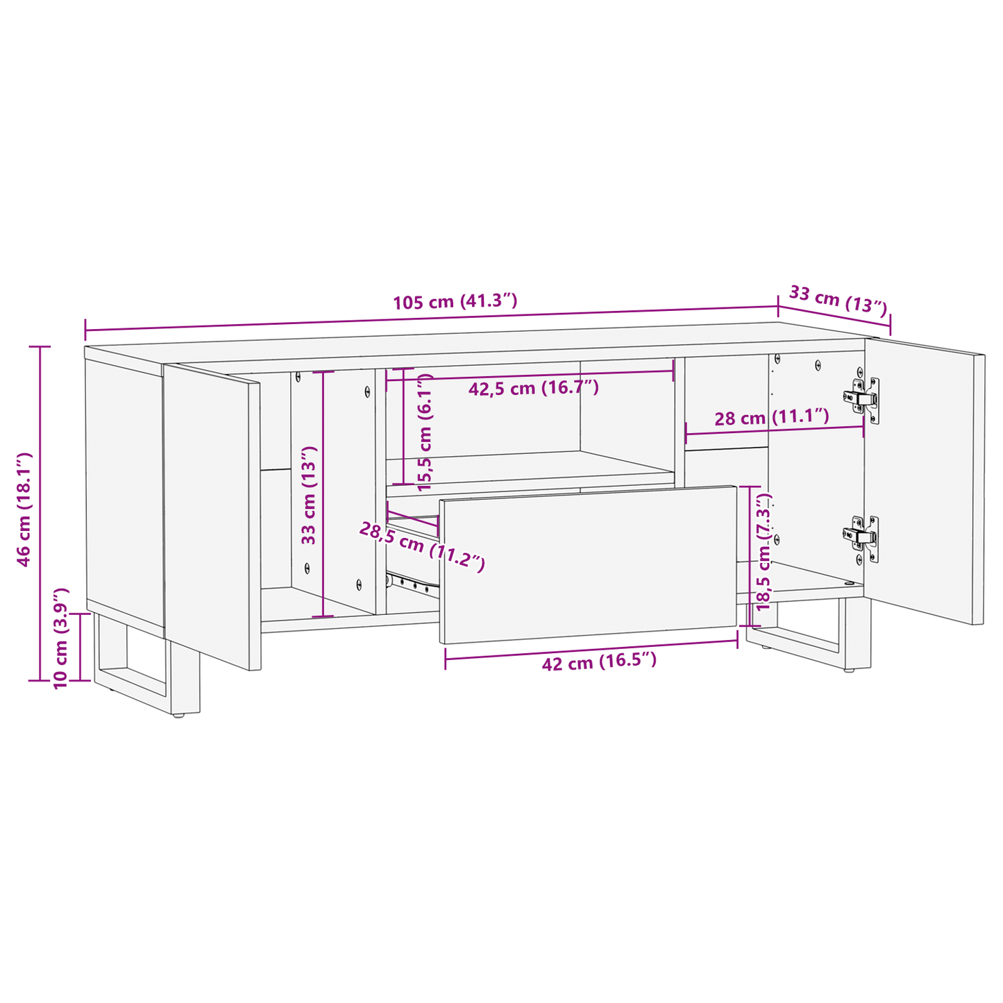 TV-Møbel Tre TV-skap 105x33.5x46 cm Solid mangotre