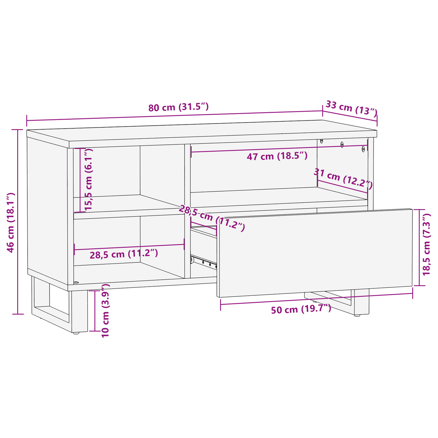 TV-Møbel Tre TV skap 80x33.5x46 cm Massivt Tre Mango &