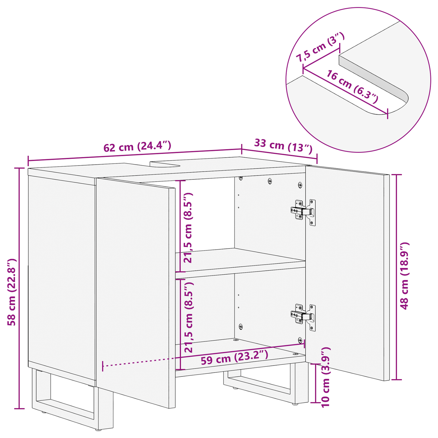 Servantskap Tre 62 x 33 x 58 cm – Solid design i mangotre.