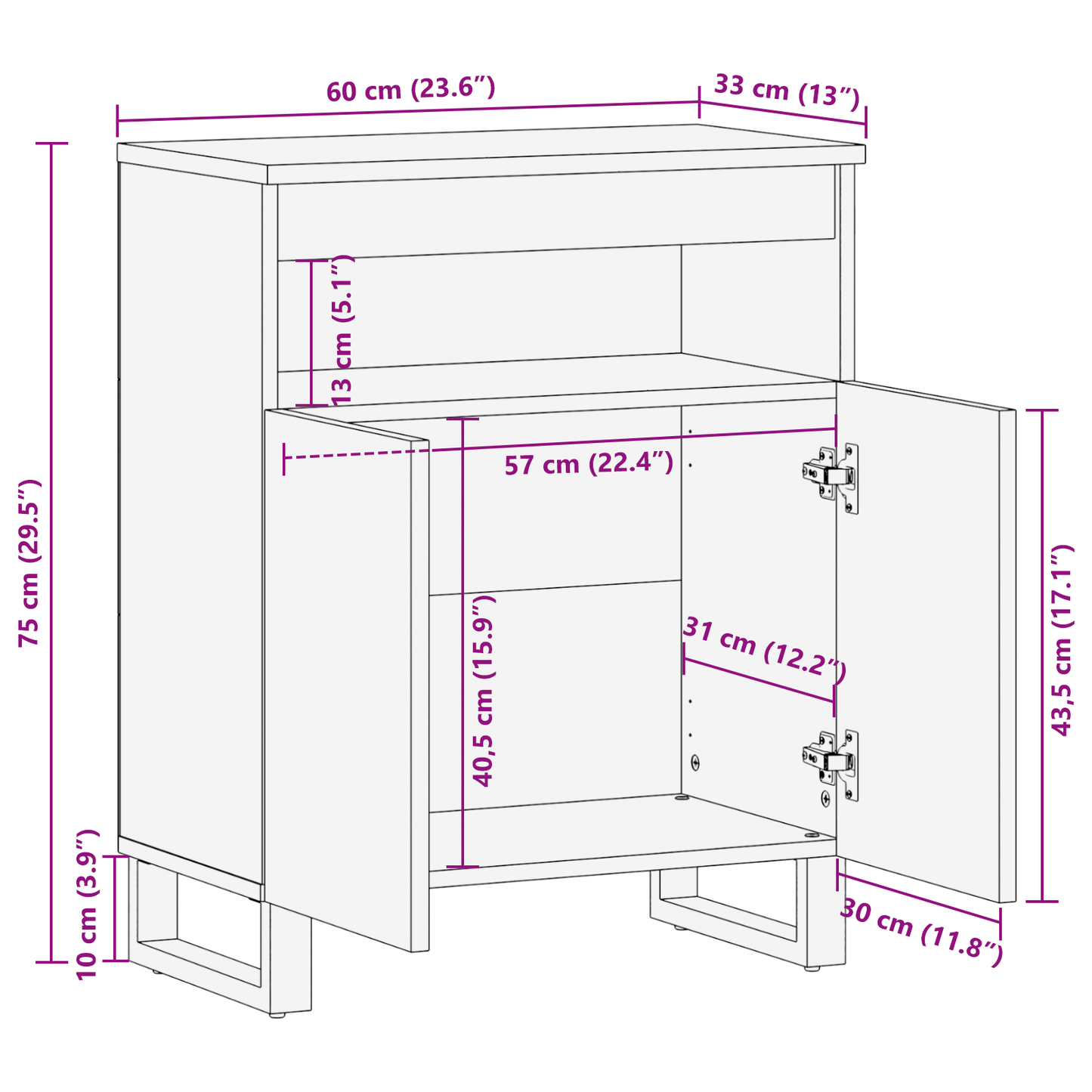 Skjenk Tre 60x33.5x75 cm solid Tre