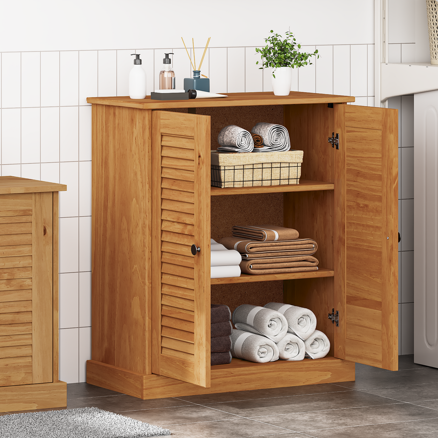 Baderomsskap honningbrun 68 x 34 x 80 cm Heltre furu