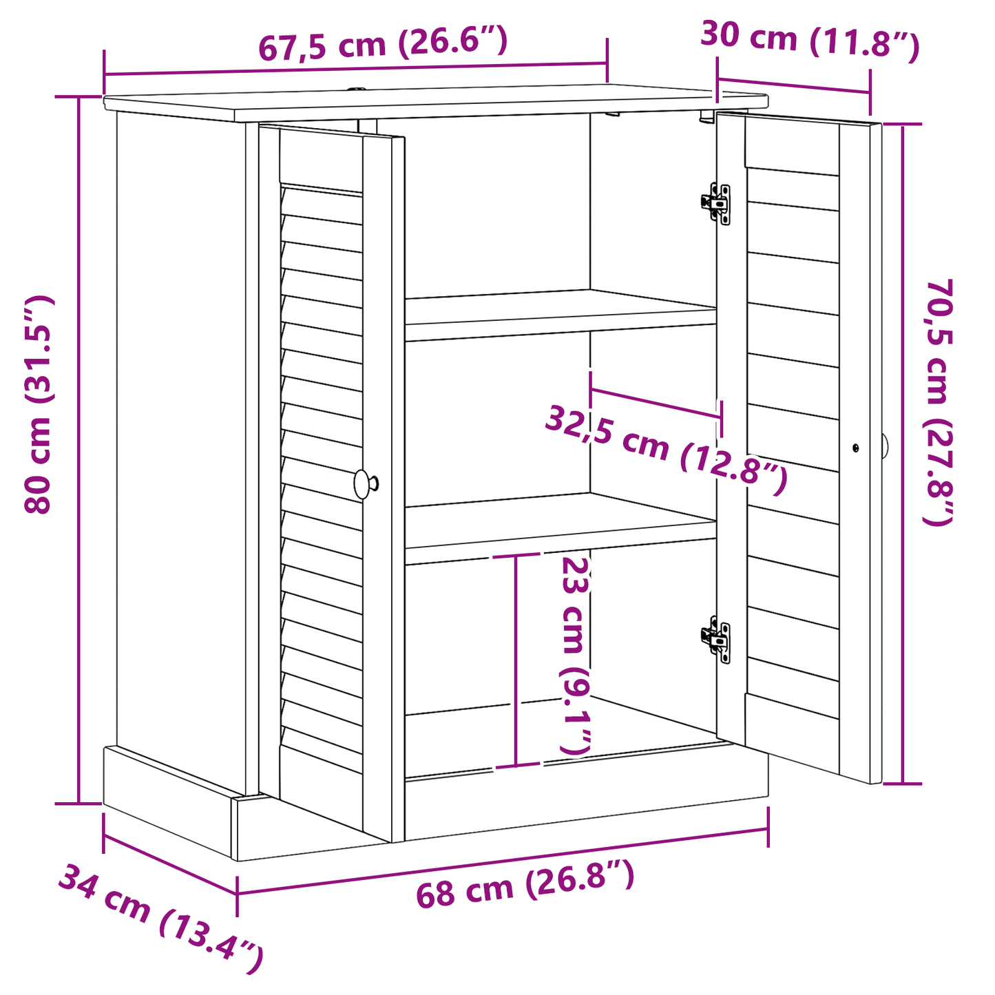 Baderomsskap honningbrun 68 x 34 x 80 cm Heltre furu