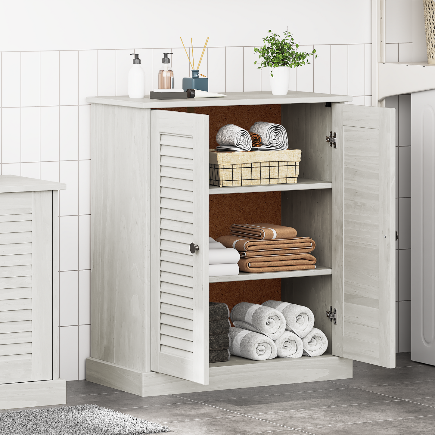 Baderomsskap med lagring Hvit 68 x 34 x 80 cm Heltre furu
