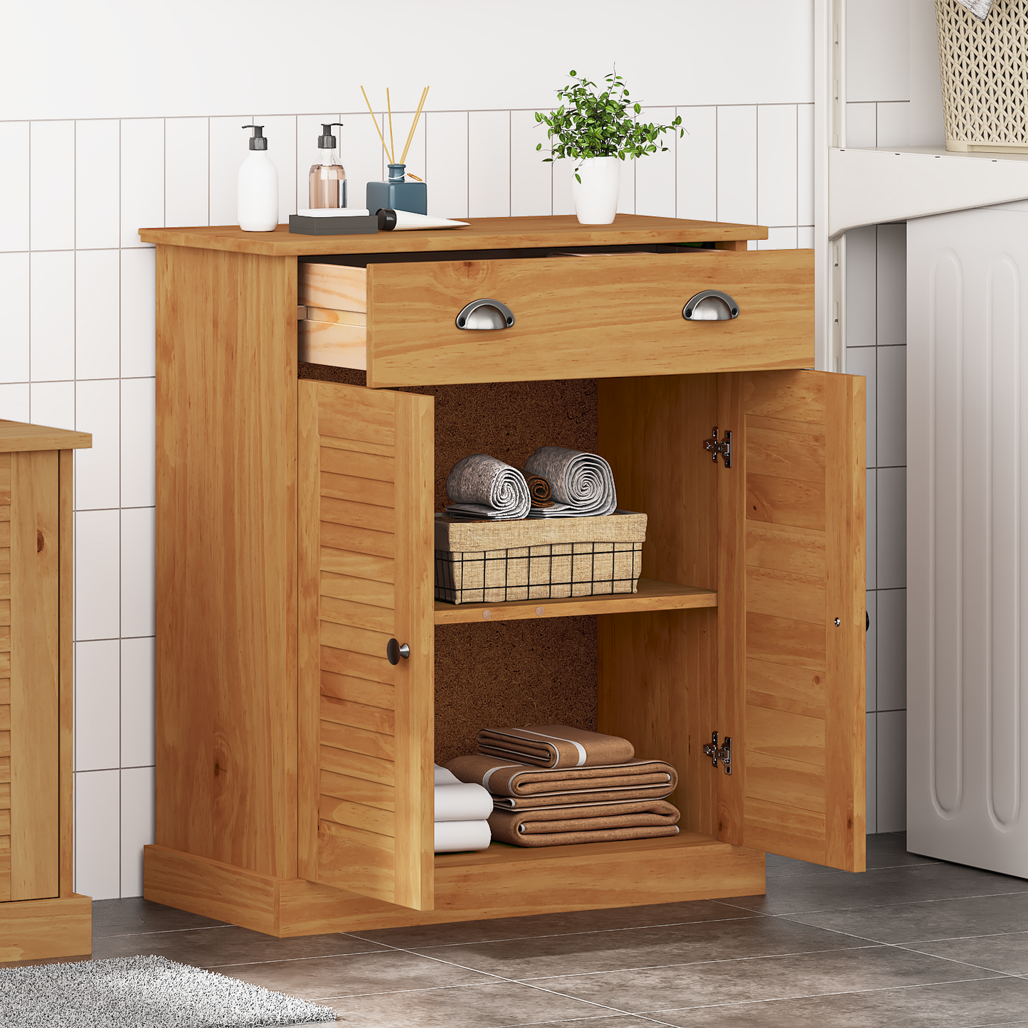 Baderomsskap honningbrun 68 x 34 x 80 cm Heltre furu