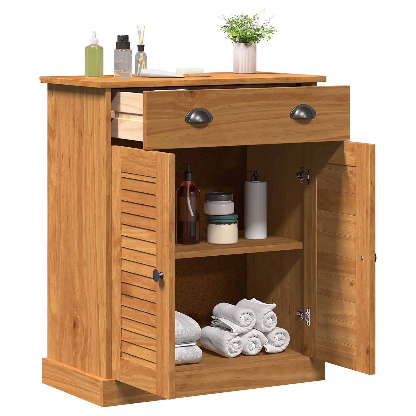 Baderomsskap honningbrun 68 x 34 x 80 cm Heltre furu