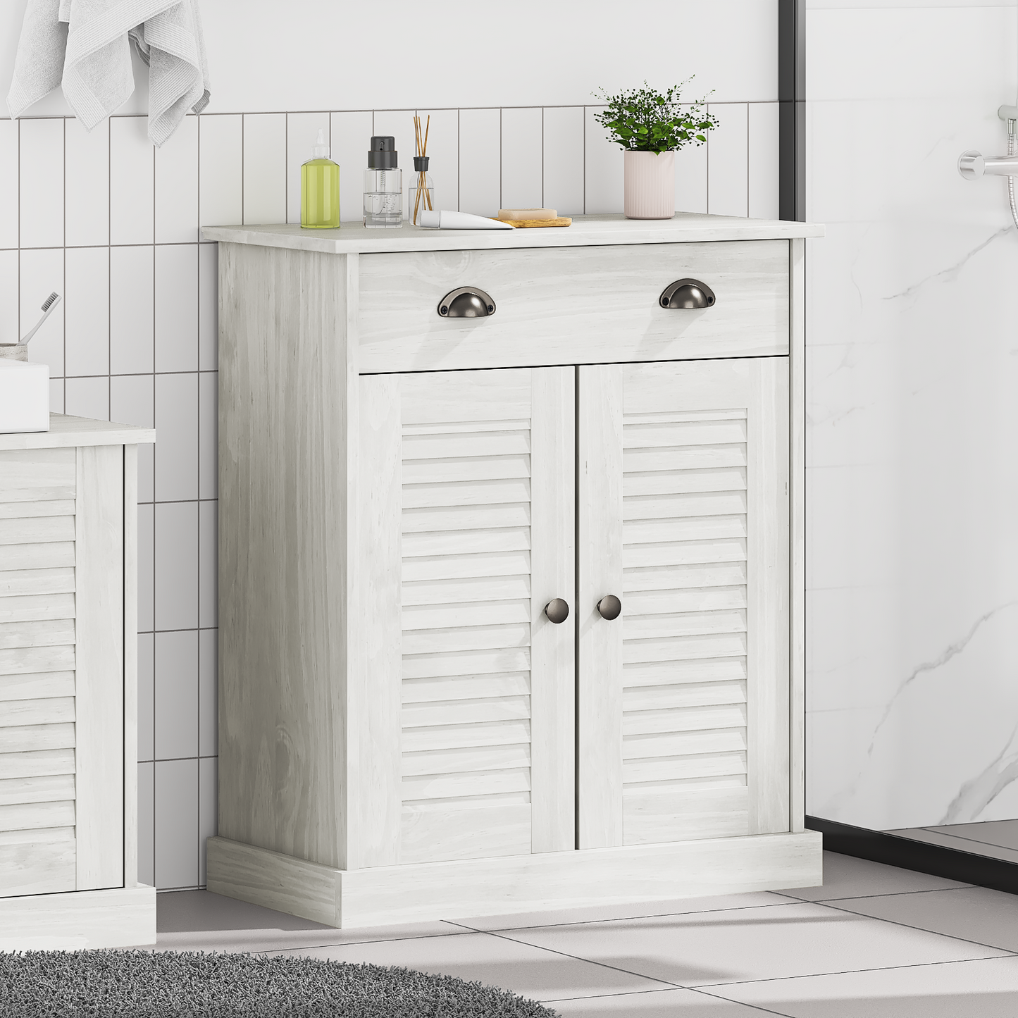 Baderomsskap med lagring Hvit 68 x 34 x 80 cm Heltre furu