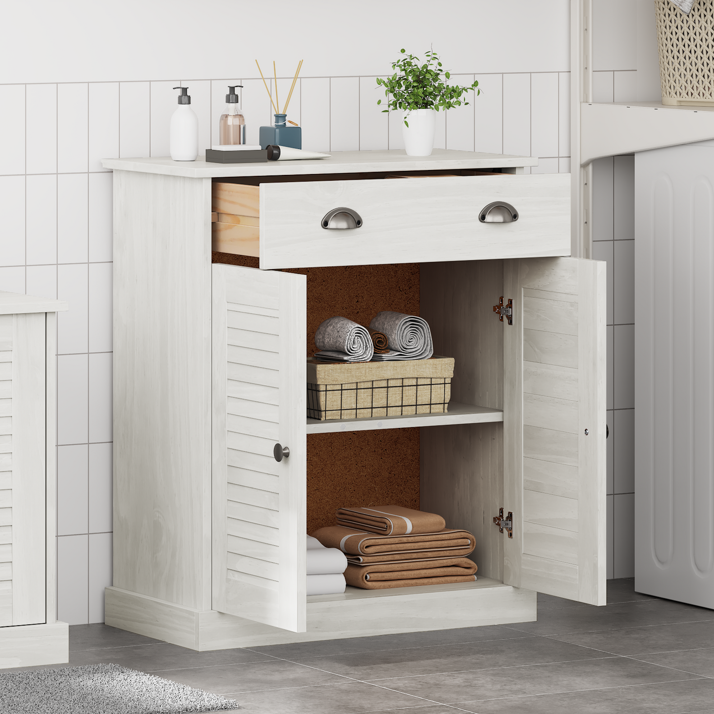 Baderomsskap med lagring Hvit 68 x 34 x 80 cm Heltre furu