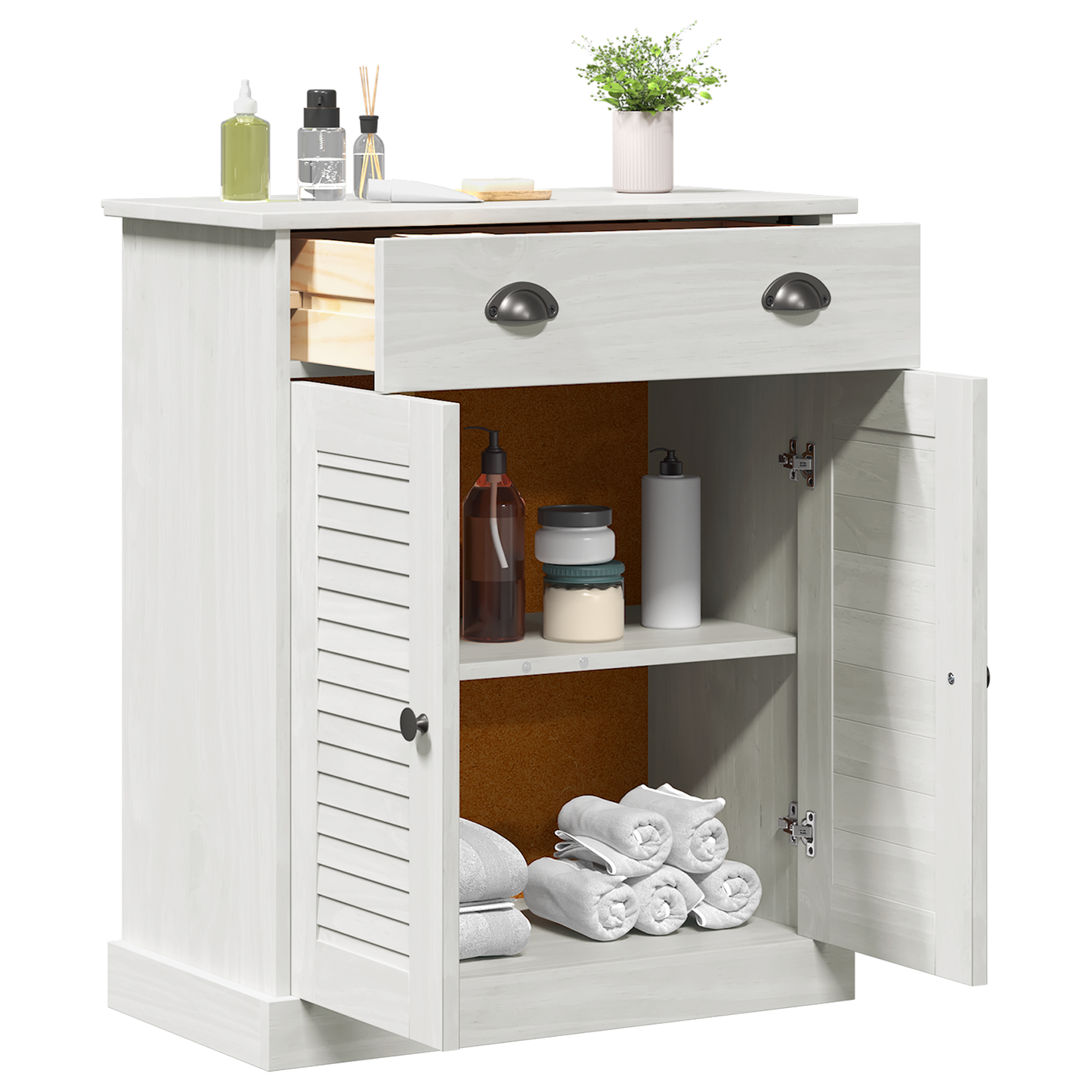 Baderomsskap med lagring Hvit 68 x 34 x 80 cm Heltre furu