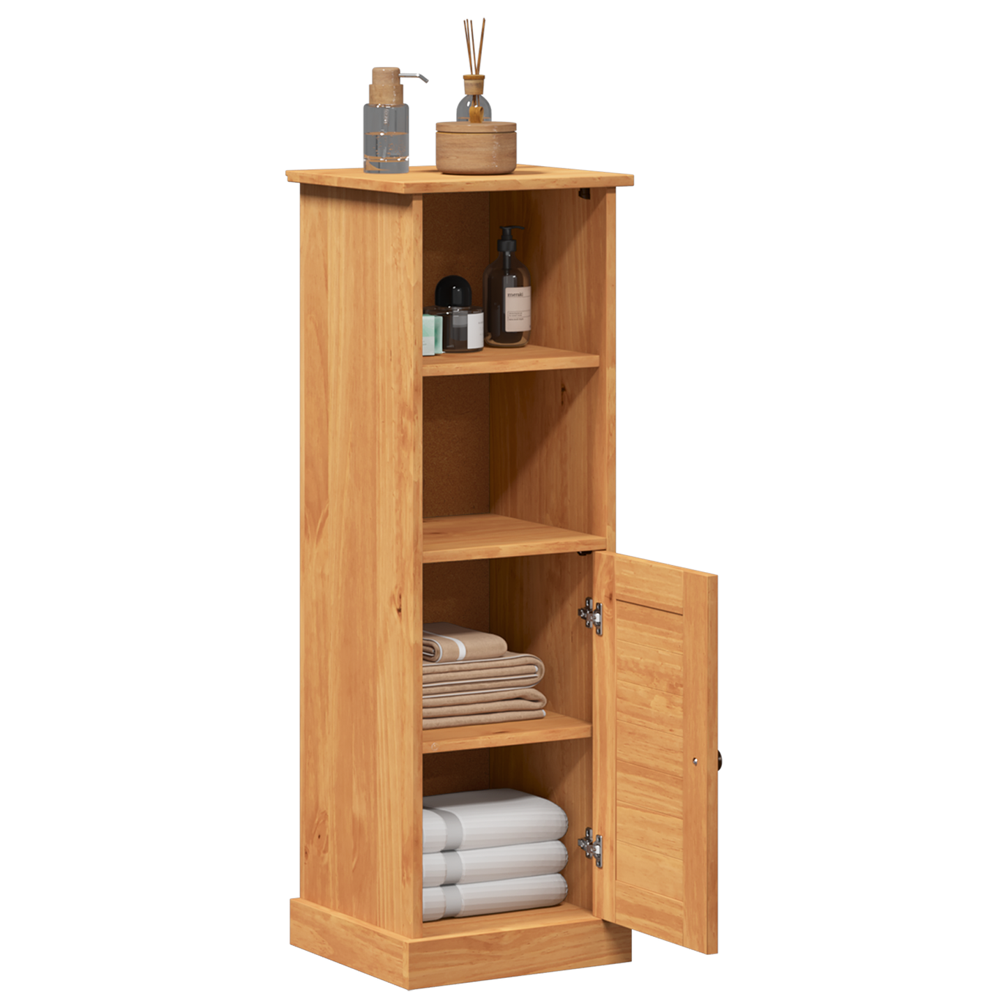 Baderomsskap honningbrun 37 x 34 x 110 cm Heltre furu
