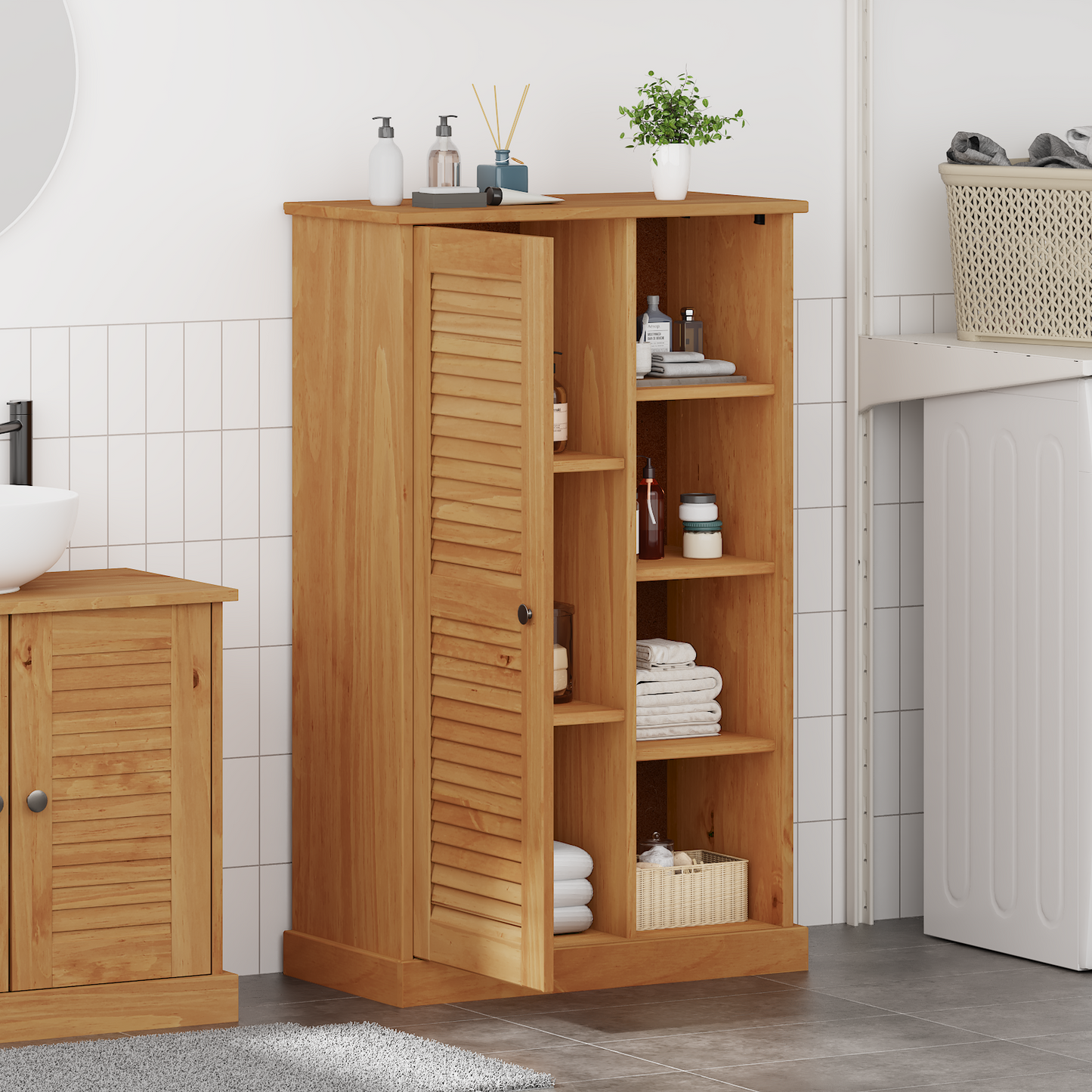 Baderomsskap honningbrun 68 x 34 x 110 cm Heltre furu