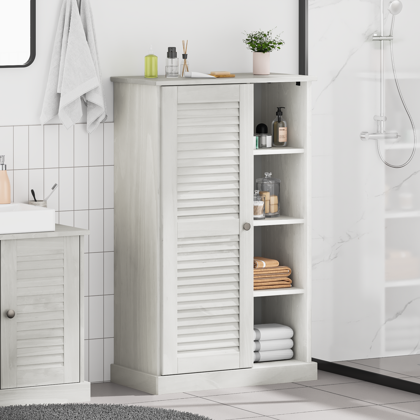 Baderomsskap med lagring Hvit 68 x 34 x 110 cm Heltre furu