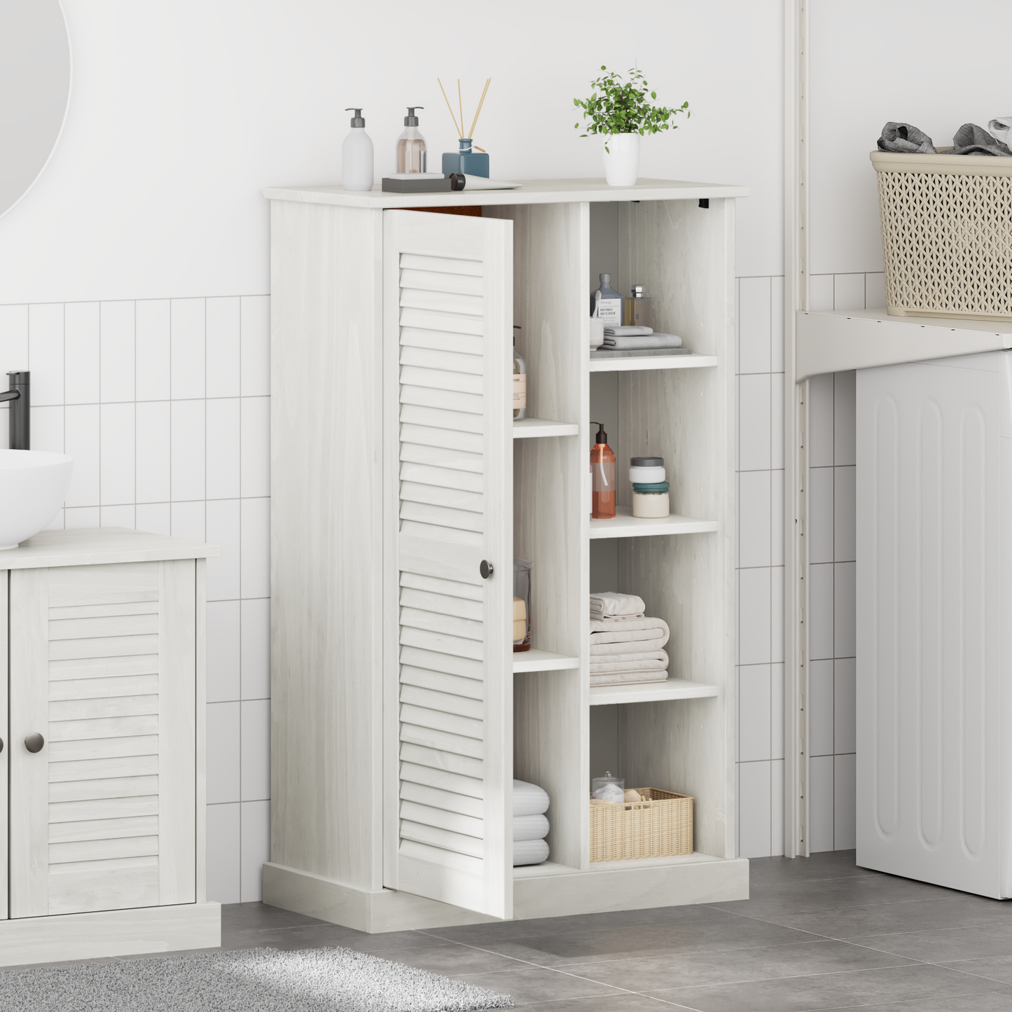 Baderomsskap med lagring Hvit 68 x 34 x 110 cm Heltre furu